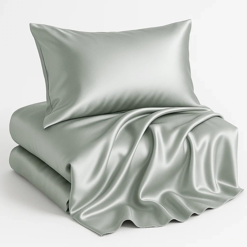 Casa Platino Satin Sheets King Size Set - 4 Pieces - Soft Like Silk - 1 Deep Pocket Fitted Sheet, 1 Flat Sheet & 2 King Pillowcases - Beneficial for Hair & Skin - Wrinke Free - White Bed Sheets Set
