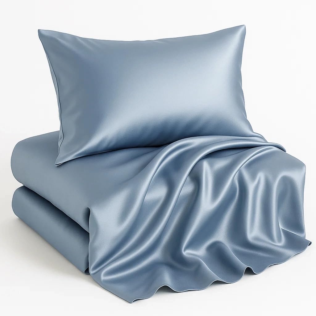 Casa Platino Satin Sheets King Size Set - 4 Pieces - Soft Like Silk - 1 Deep Pocket Fitted Sheet, 1 Flat Sheet & 2 King Pillowcases - Beneficial for Hair & Skin - Wrinke Free - White Bed Sheets Set