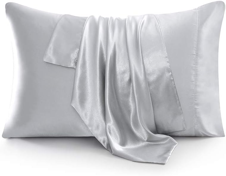 Satin Bed Sheets King Size Sheets, Silver Grey Silk Sheets, 4 - Pieces Soft Bedding Set with 1 Deep Pocket Fitted Sheet,1 Flat Sheet,2 Pillowcase