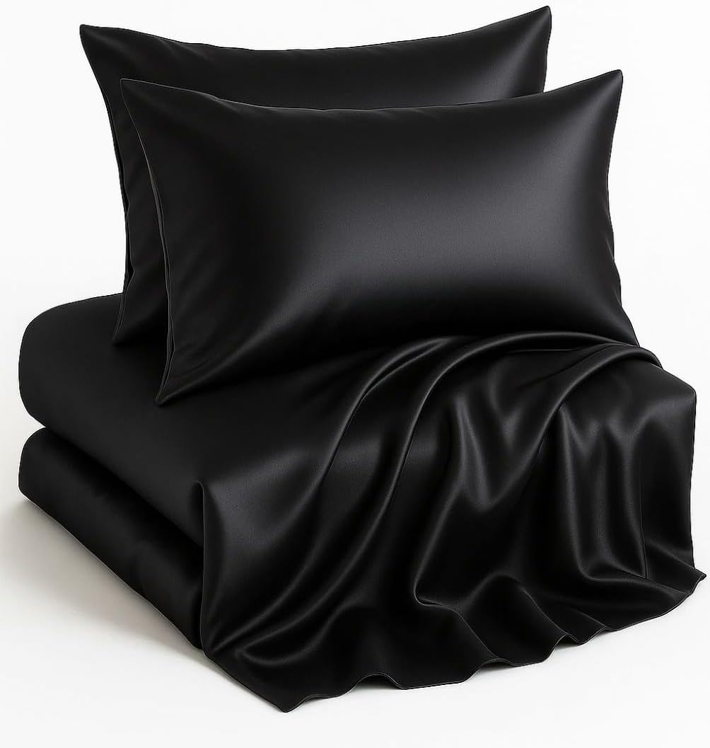 Casa Platino Satin Sheets King Size Set - 4 Pieces - Soft Like Silk - 1 Deep Pocket Fitted Sheet, 1 Flat Sheet & 2 King Pillowcases - Beneficial for Hair & Skin - Wrinke Free - White Bed Sheets Set