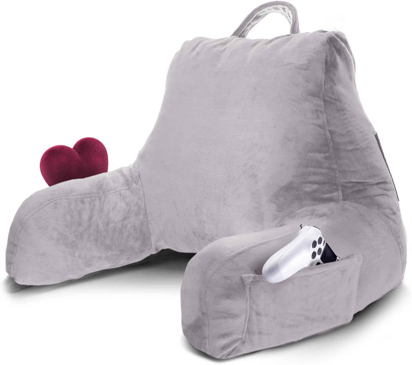 Nestl Reading Pillow with Shredded Memory Foam, Designed for Sitting Up in Bed and Couch, Back and Arms Adjustable Support for Adult & Teens Backrest Pillows for Reading, with Washable Cover Dark Grey