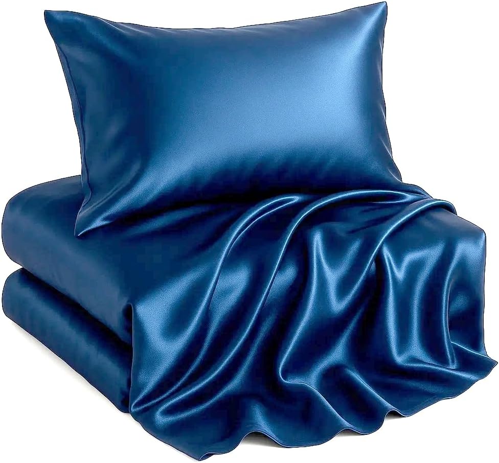 Casa Platino Satin Sheets King Size Set - 4 Pieces - Soft Like Silk - 1 Deep Pocket Fitted Sheet, 1 Flat Sheet & 2 King Pillowcases - Beneficial for Hair & Skin - Wrinke Free - White Bed Sheets Set