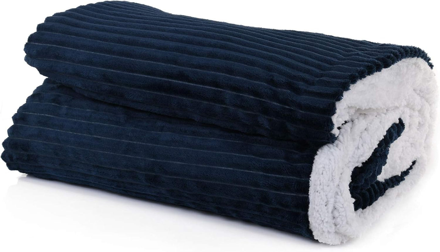 Mintra Home Sherpa Stripe Flannel Throw Blanket (Coral, 70in x 86in (Large))