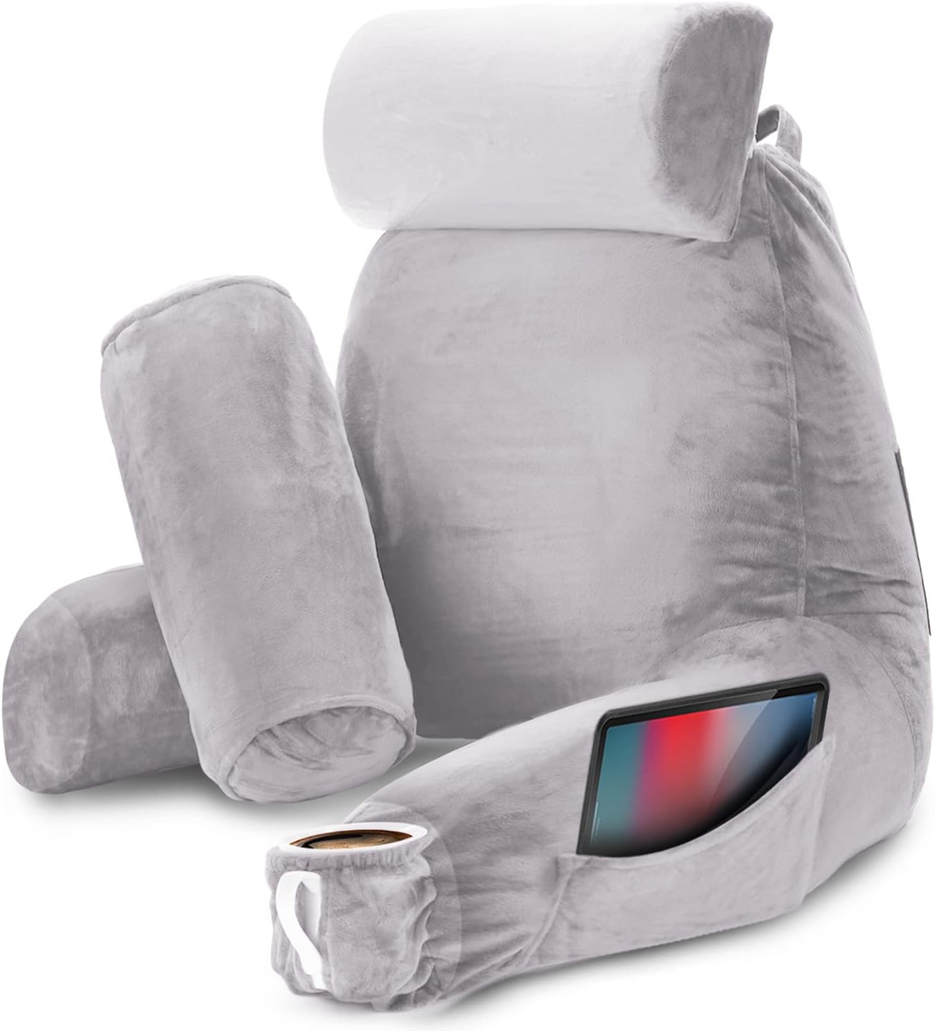 Nestl Reading Pillow with Shredded Memory Foam, Designed for Sitting Up in Bed and Couch, Back and Arms Adjustable Support for Adult & Teens Backrest Pillows for Reading, with Washable Cover Dark Grey