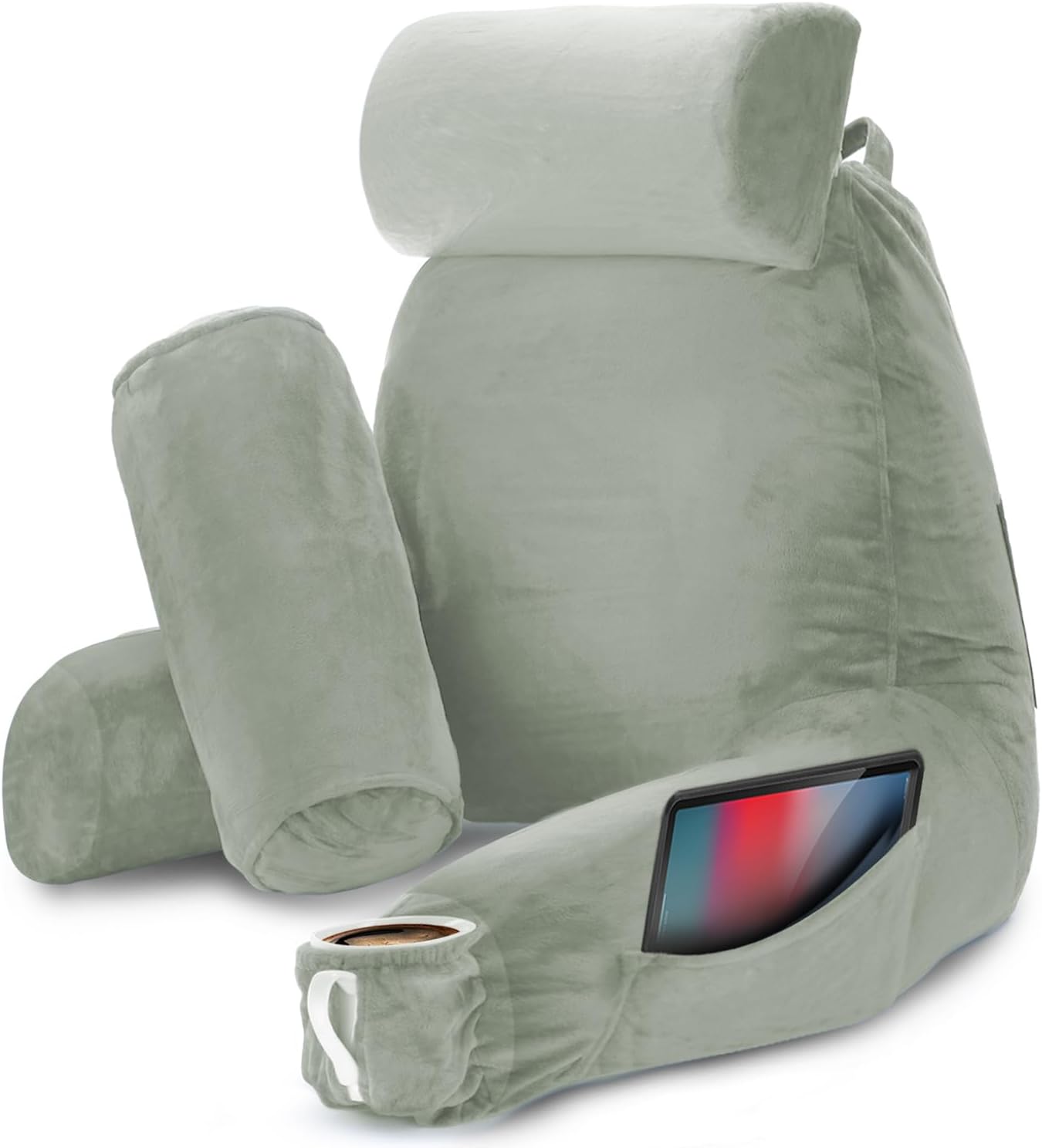 Nestl Reading Pillow with Shredded Memory Foam, Designed for Sitting Up in Bed and Couch, Back and Arms Adjustable Support for Adult & Teens Backrest Pillows for Reading, with Washable Cover Dark Grey