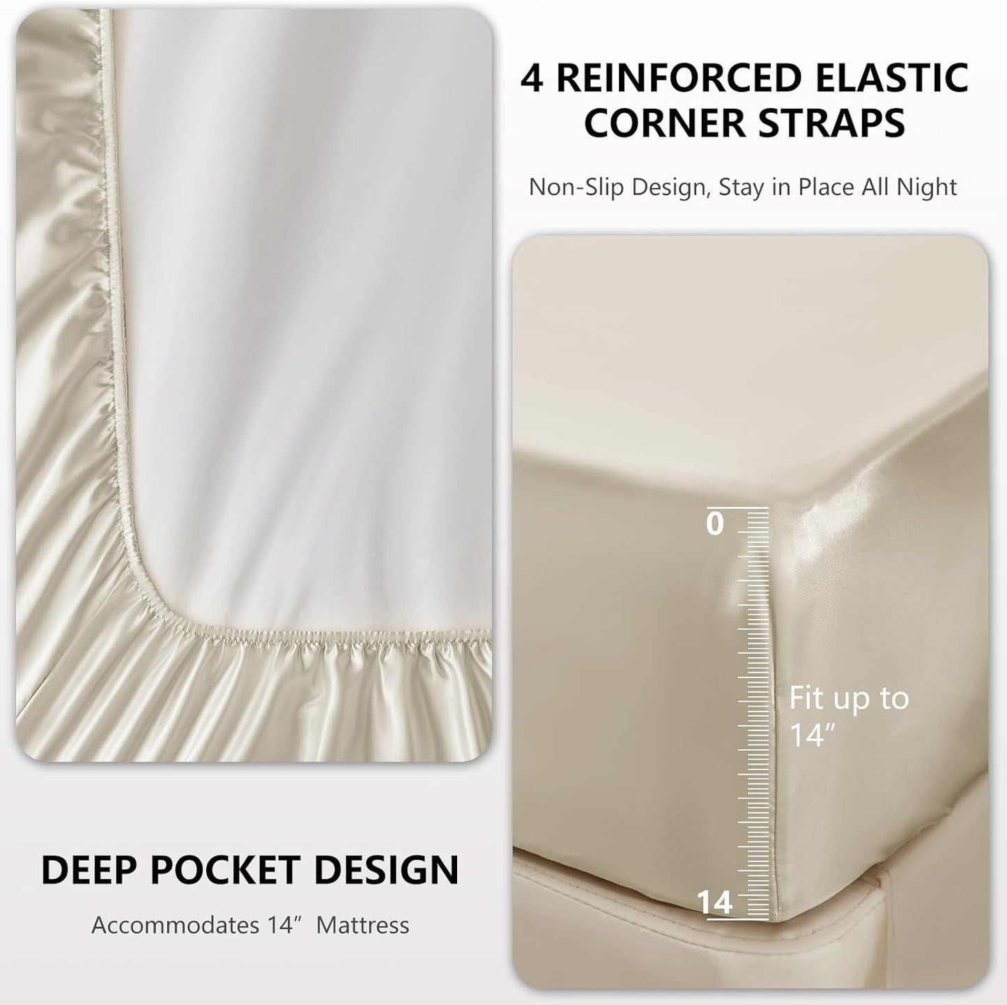 CozyLux Satin Sheets Queen Size - 4 Piece Beige Bed Sheet Set with Silky Microfiber, 1 Deep Pocket Fitted Sheet, 1 Flat Sheet, and 2 Pillowcases - Smooth and Soft