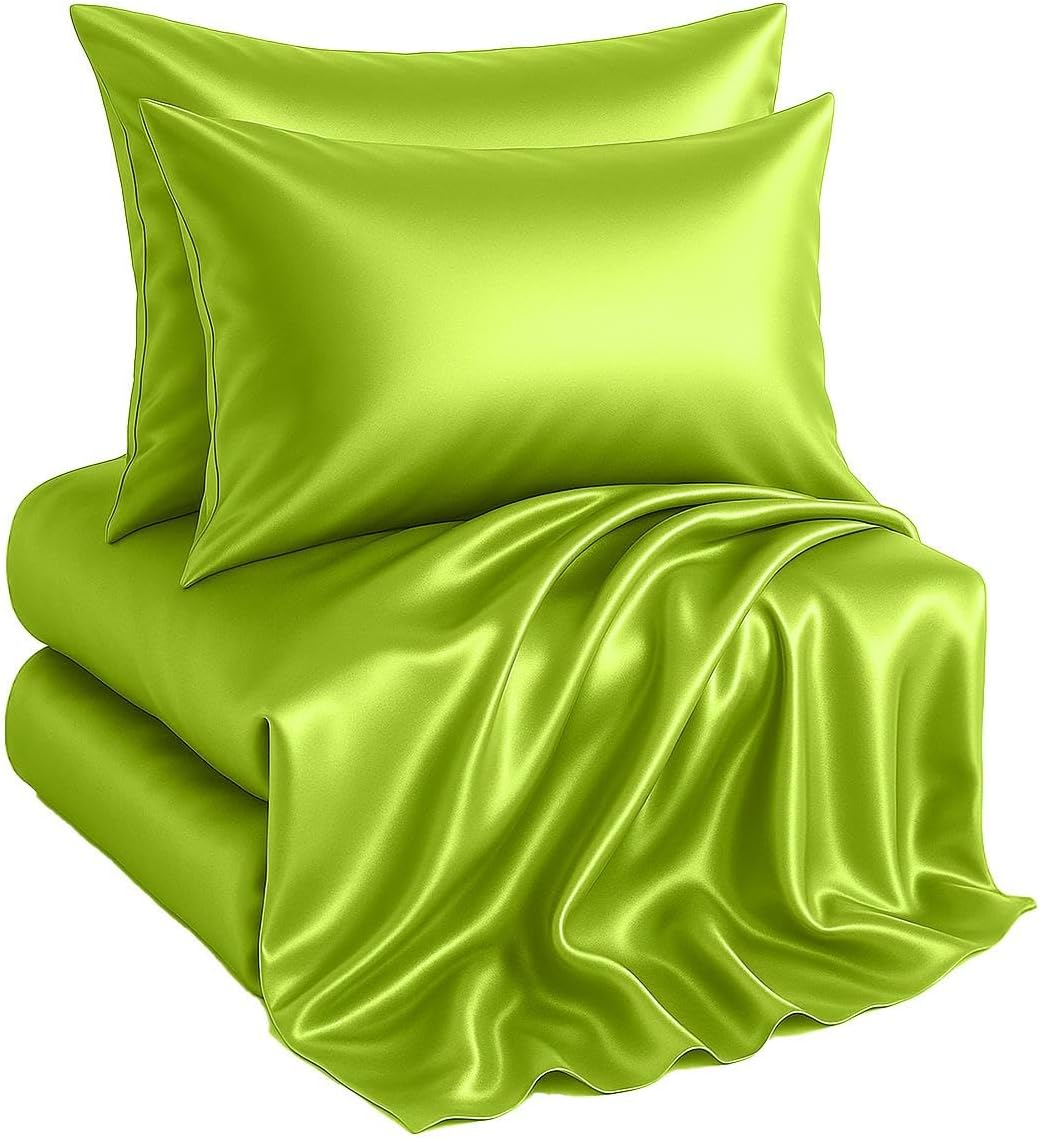 Casa Platino Satin Sheets King Size Set - 4 Pieces - Soft Like Silk - 1 Deep Pocket Fitted Sheet, 1 Flat Sheet & 2 King Pillowcases - Beneficial for Hair & Skin - Wrinke Free - White Bed Sheets Set