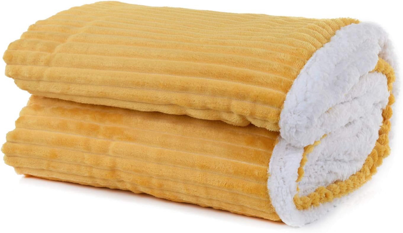 Mintra Home Sherpa Stripe Flannel Throw Blanket (Coral, 70in x 86in (Large))