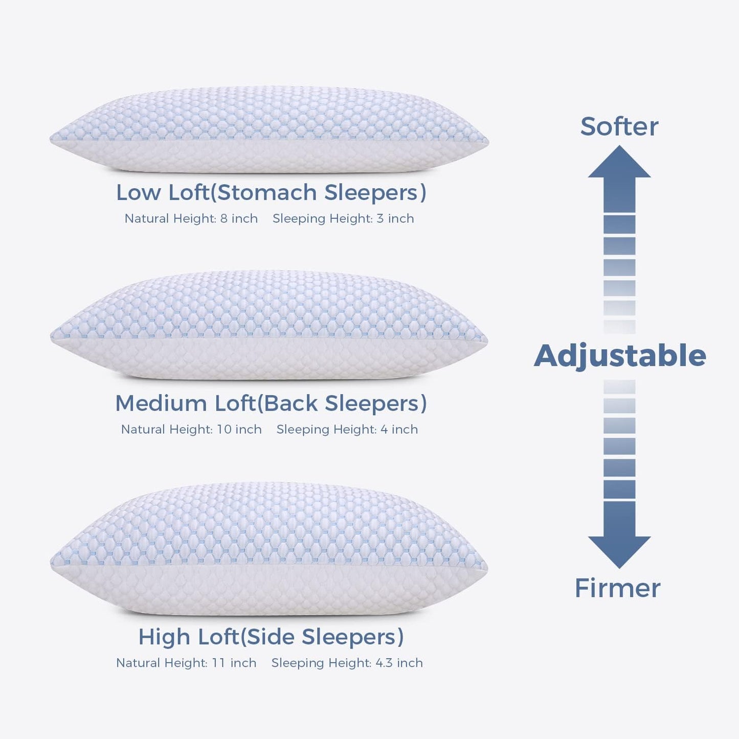 OSBED Cooling Adjustable Shredded Memory Foam Pillows Queen Size Set of 2 - Temperature-Regulating for All Sleepers with Dual Airflow Ventilation(CertiPUR-US & Hypoallergenic & Machine Washable)