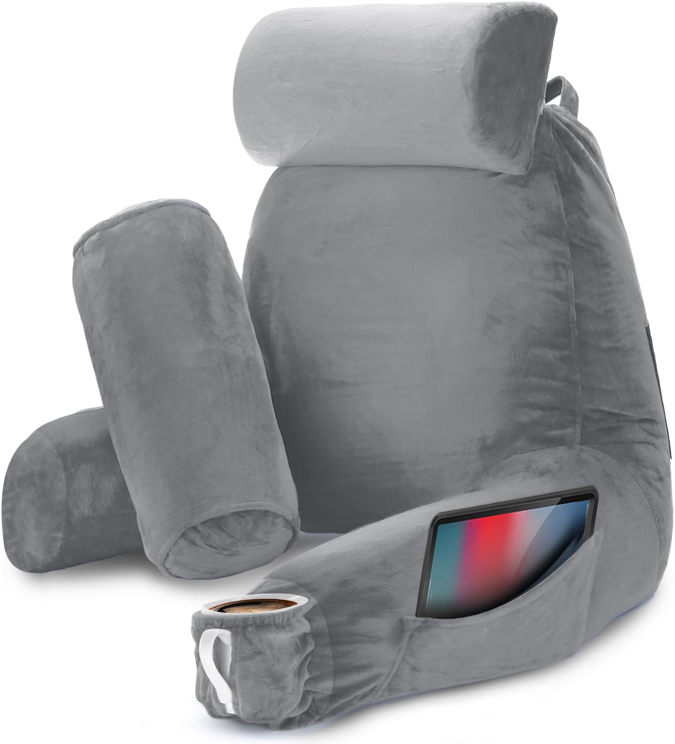 Nestl Reading Pillow with Shredded Memory Foam, Designed for Sitting Up in Bed and Couch, Back and Arms Adjustable Support for Adult & Teens Backrest Pillows for Reading, with Washable Cover Dark Grey