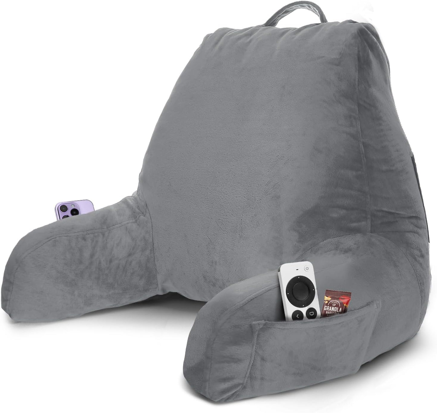 Nestl Reading Pillow with Shredded Memory Foam, Designed for Sitting Up in Bed and Couch, Back and Arms Adjustable Support for Adult & Teens Backrest Pillows for Reading, with Washable Cover Dark Grey