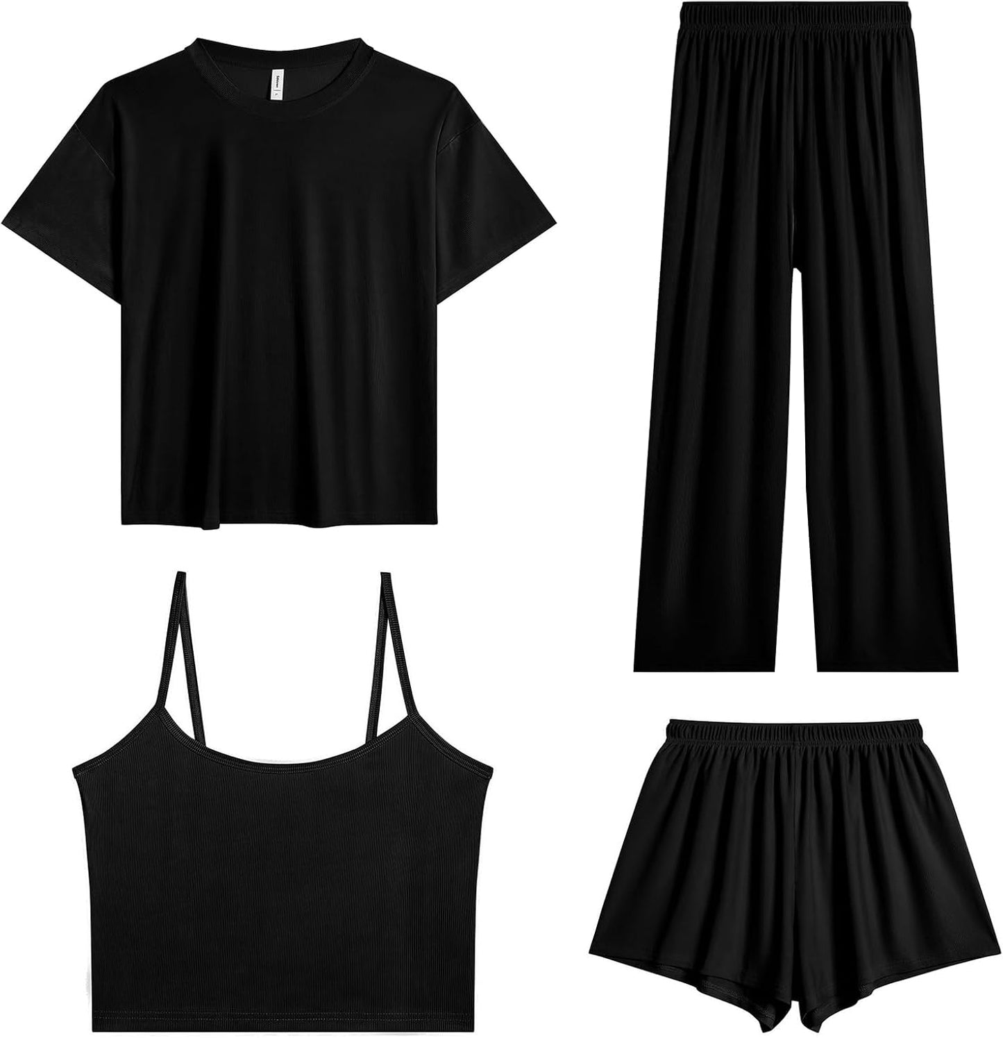Women's Pajamas Set - Ice Silk Four-Piece Pajama Set Sexy Pajamas Loungewear