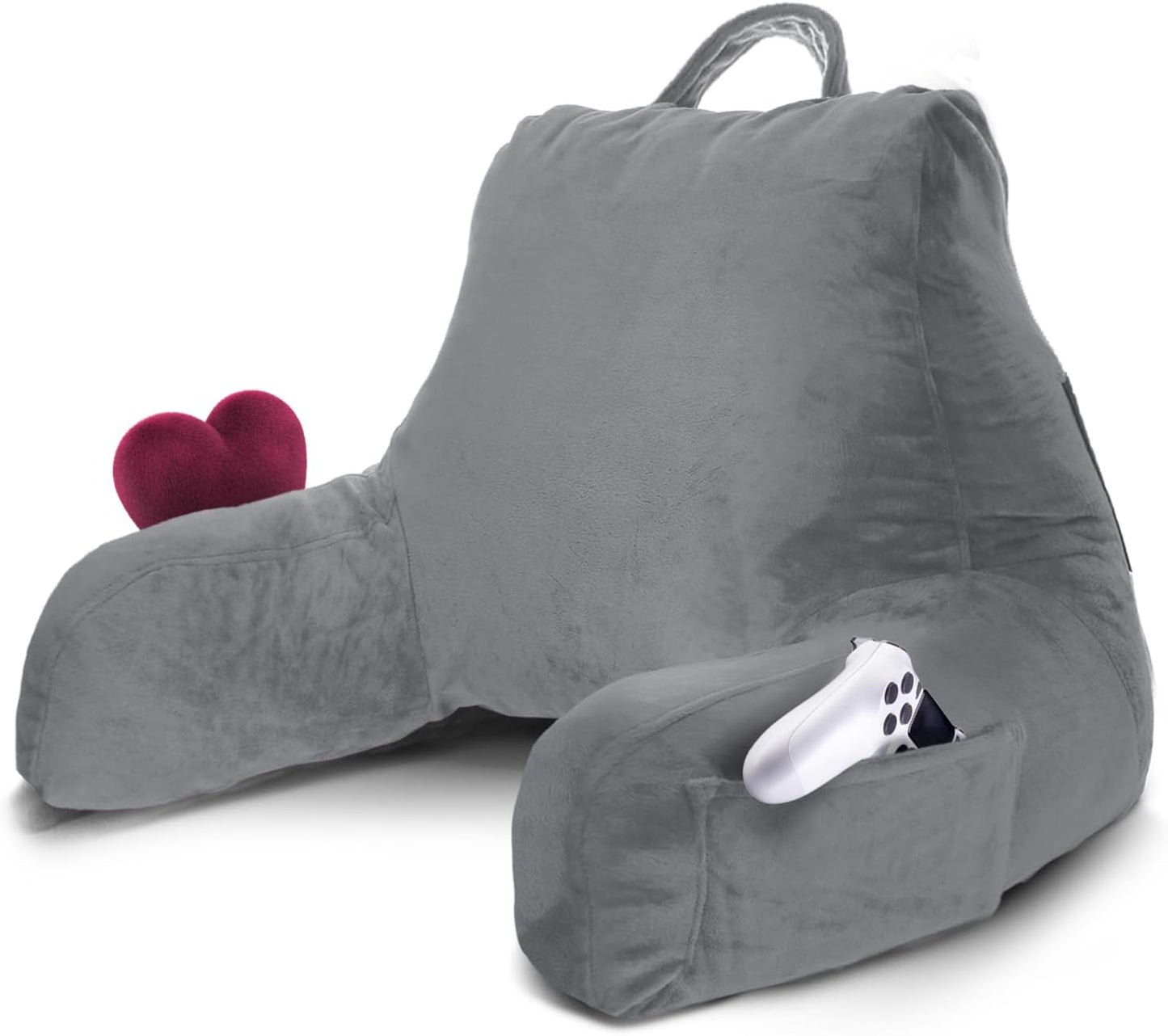 Nestl Reading Pillow with Shredded Memory Foam, Designed for Sitting Up in Bed and Couch, Back and Arms Adjustable Support for Adult & Teens Backrest Pillows for Reading, with Washable Cover Dark Grey