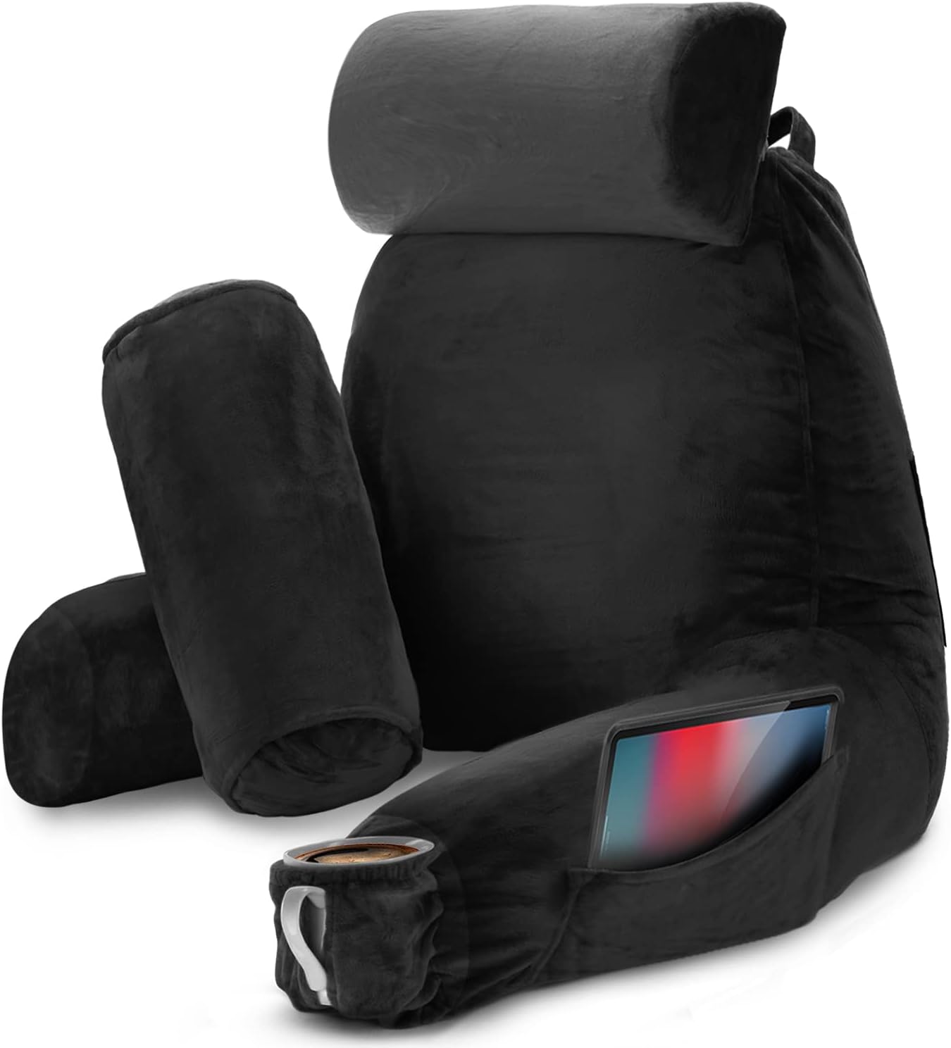 Nestl Reading Pillow with Shredded Memory Foam, Designed for Sitting Up in Bed and Couch, Back and Arms Adjustable Support for Adult & Teens Backrest Pillows for Reading, with Washable Cover Dark Grey