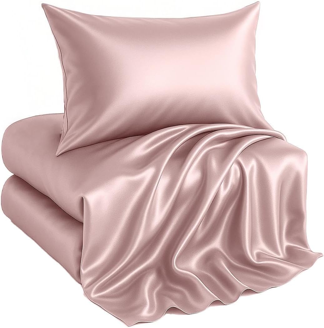 Casa Platino Satin Sheets King Size Set - 4 Pieces - Soft Like Silk - 1 Deep Pocket Fitted Sheet, 1 Flat Sheet & 2 King Pillowcases - Beneficial for Hair & Skin - Wrinke Free - White Bed Sheets Set
