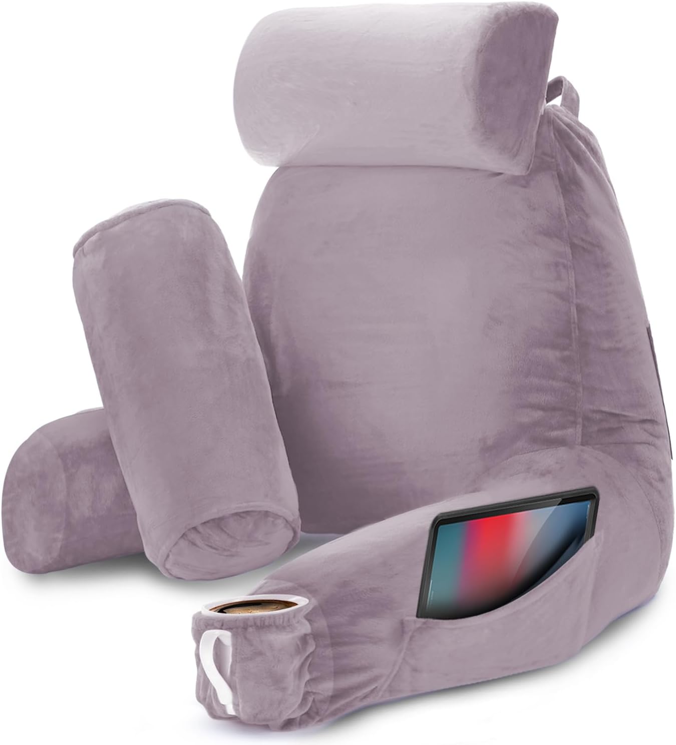 Nestl Reading Pillow with Shredded Memory Foam, Designed for Sitting Up in Bed and Couch, Back and Arms Adjustable Support for Adult & Teens Backrest Pillows for Reading, with Washable Cover Dark Grey