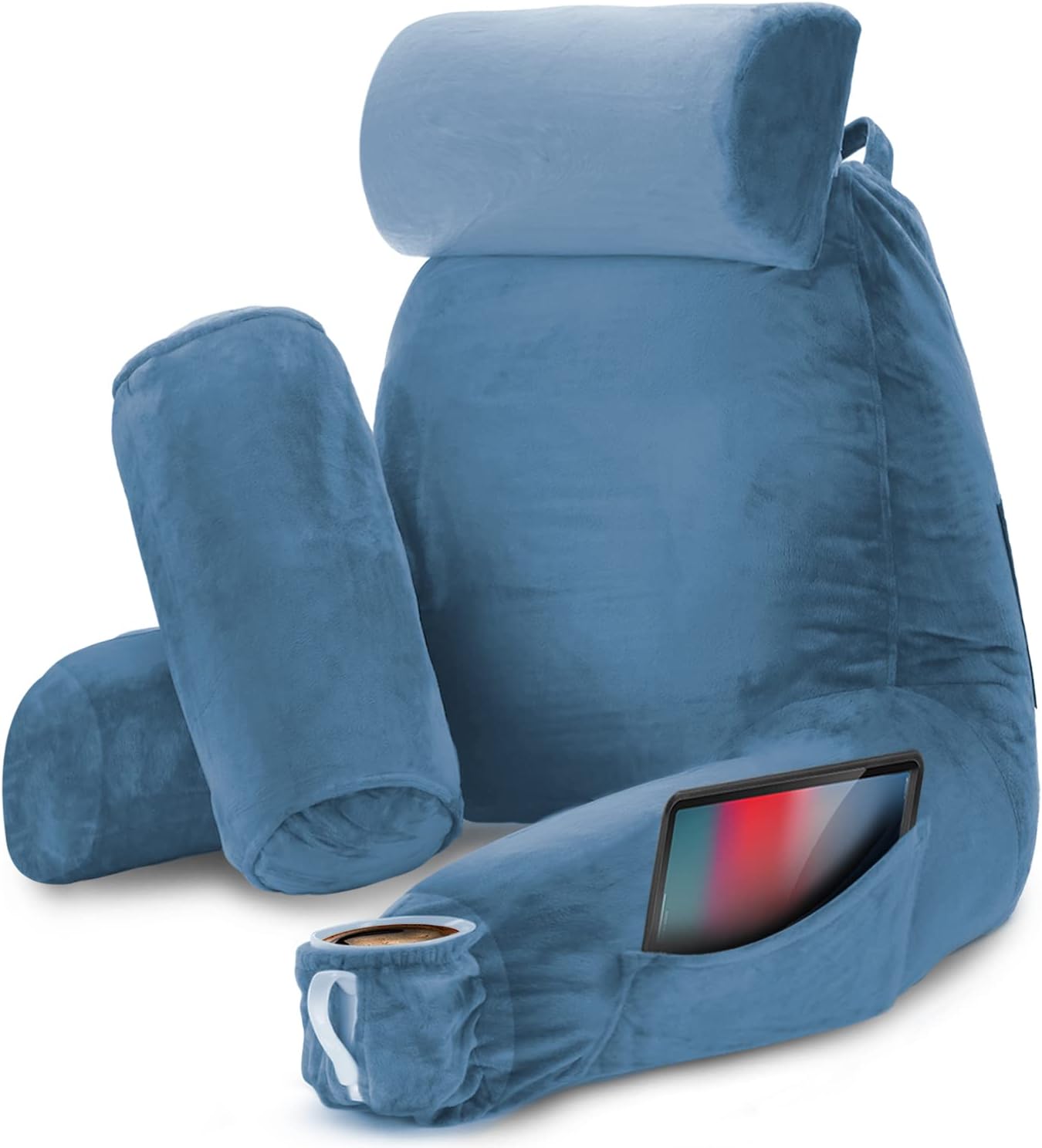 Nestl Reading Pillow with Shredded Memory Foam, Designed for Sitting Up in Bed and Couch, Back and Arms Adjustable Support for Adult & Teens Backrest Pillows for Reading, with Washable Cover Dark Grey