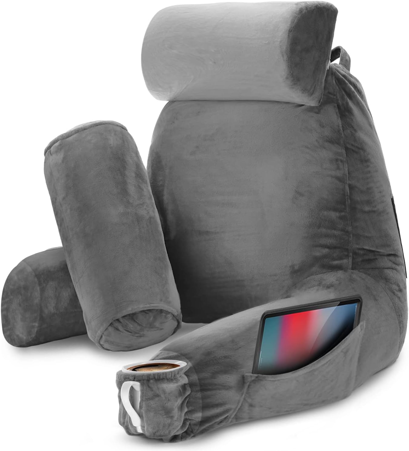 Nestl Reading Pillow with Shredded Memory Foam, Designed for Sitting Up in Bed and Couch, Back and Arms Adjustable Support for Adult & Teens Backrest Pillows for Reading, with Washable Cover Dark Grey