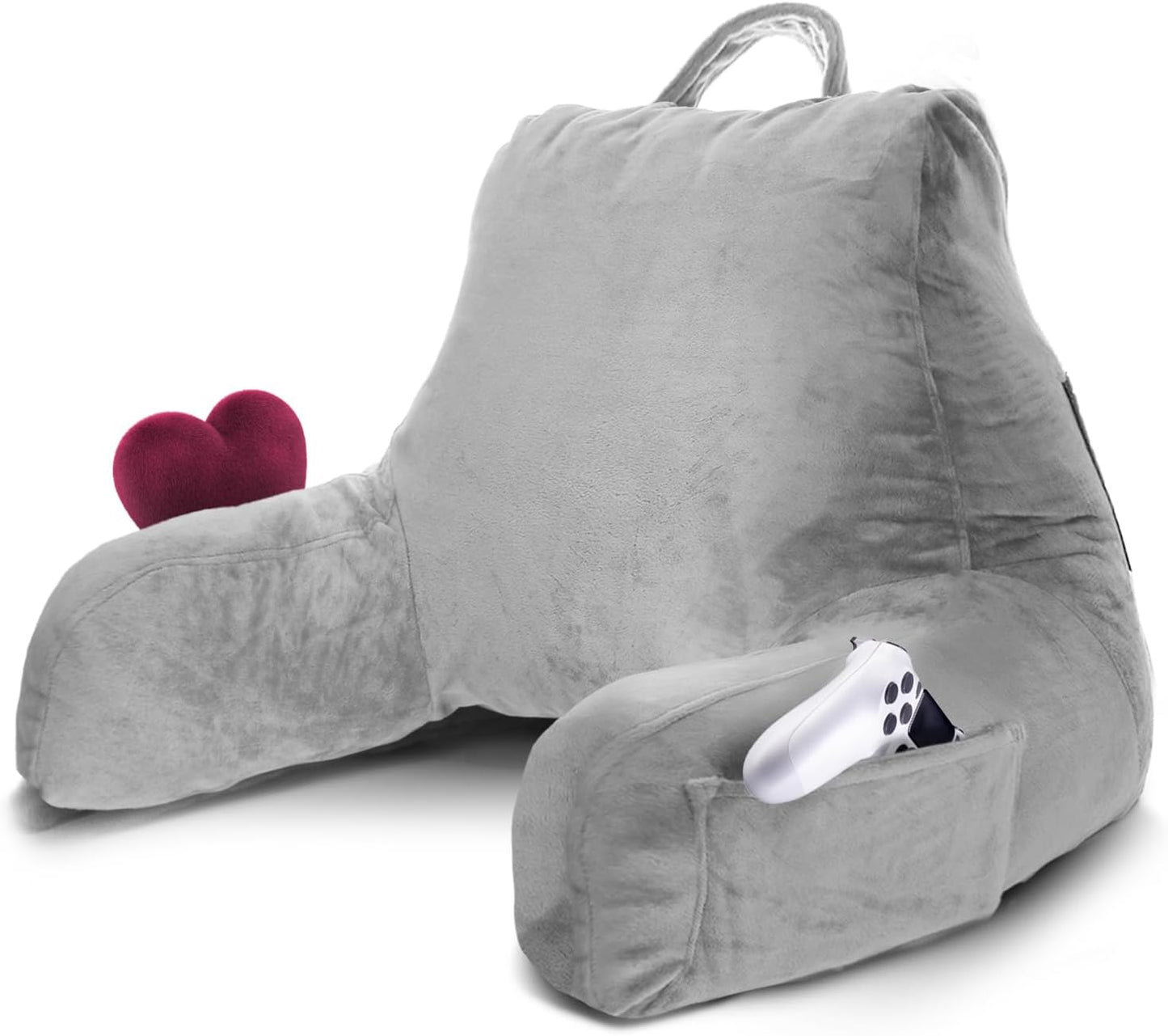 Nestl Reading Pillow with Shredded Memory Foam, Designed for Sitting Up in Bed and Couch, Back and Arms Adjustable Support for Adult & Teens Backrest Pillows for Reading, with Washable Cover Dark Grey