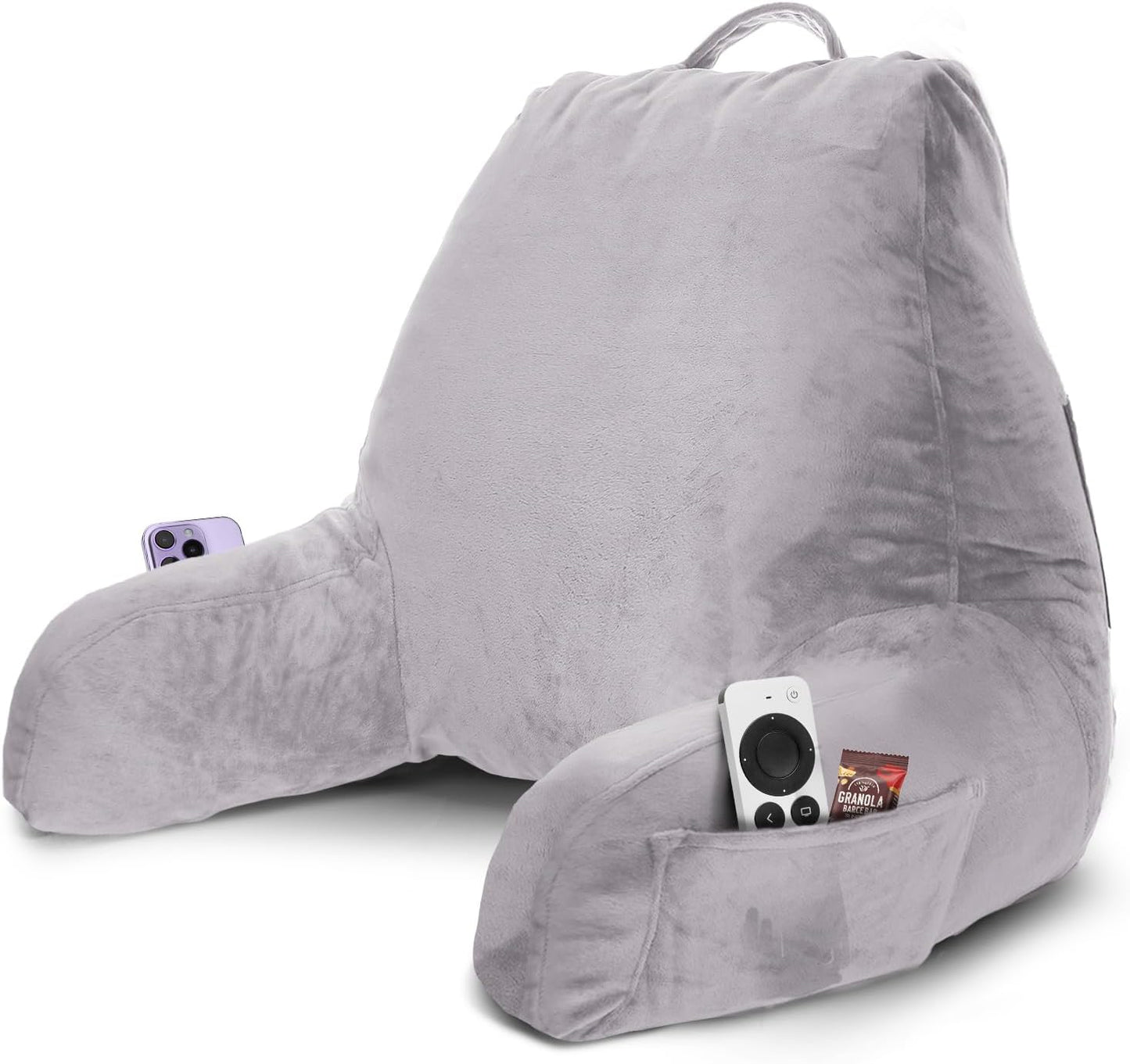 Nestl Reading Pillow with Shredded Memory Foam, Designed for Sitting Up in Bed and Couch, Back and Arms Adjustable Support for Adult & Teens Backrest Pillows for Reading, with Washable Cover Dark Grey