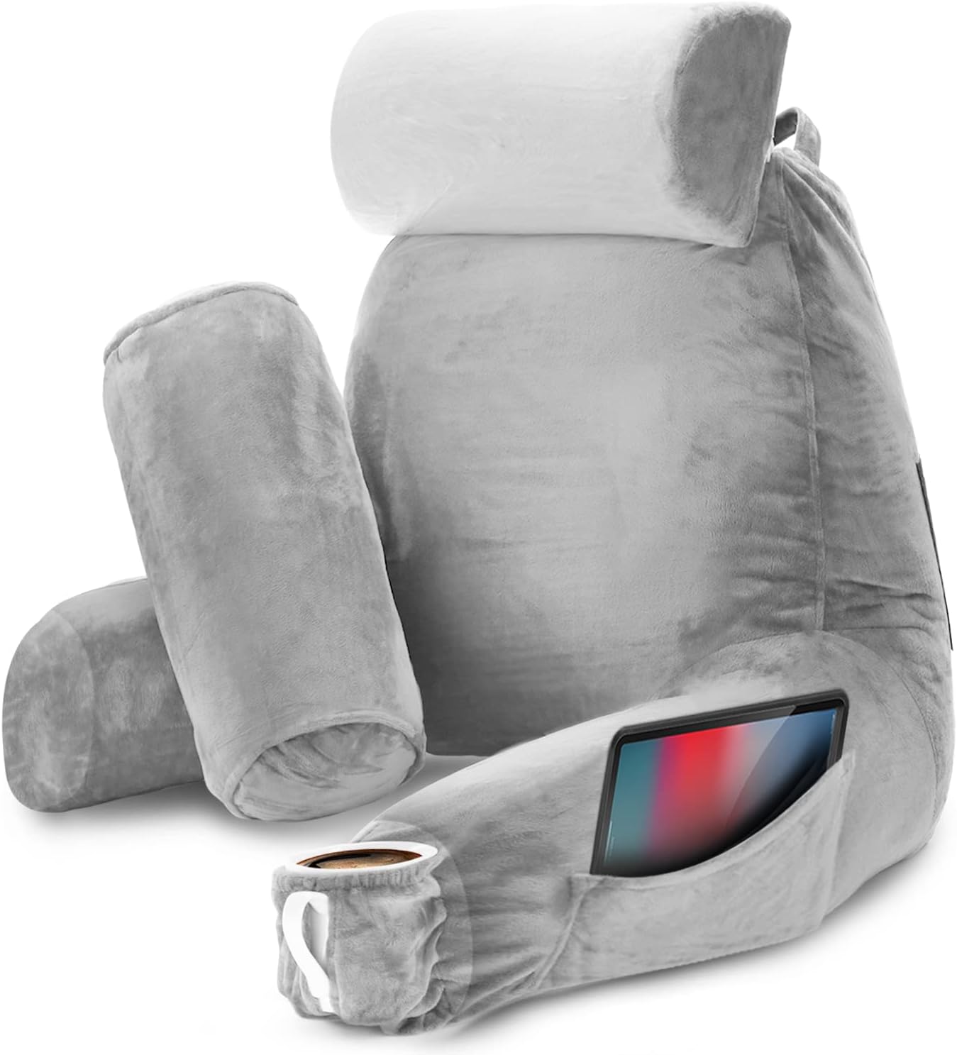 Nestl Reading Pillow with Shredded Memory Foam, Designed for Sitting Up in Bed and Couch, Back and Arms Adjustable Support for Adult & Teens Backrest Pillows for Reading, with Washable Cover Dark Grey