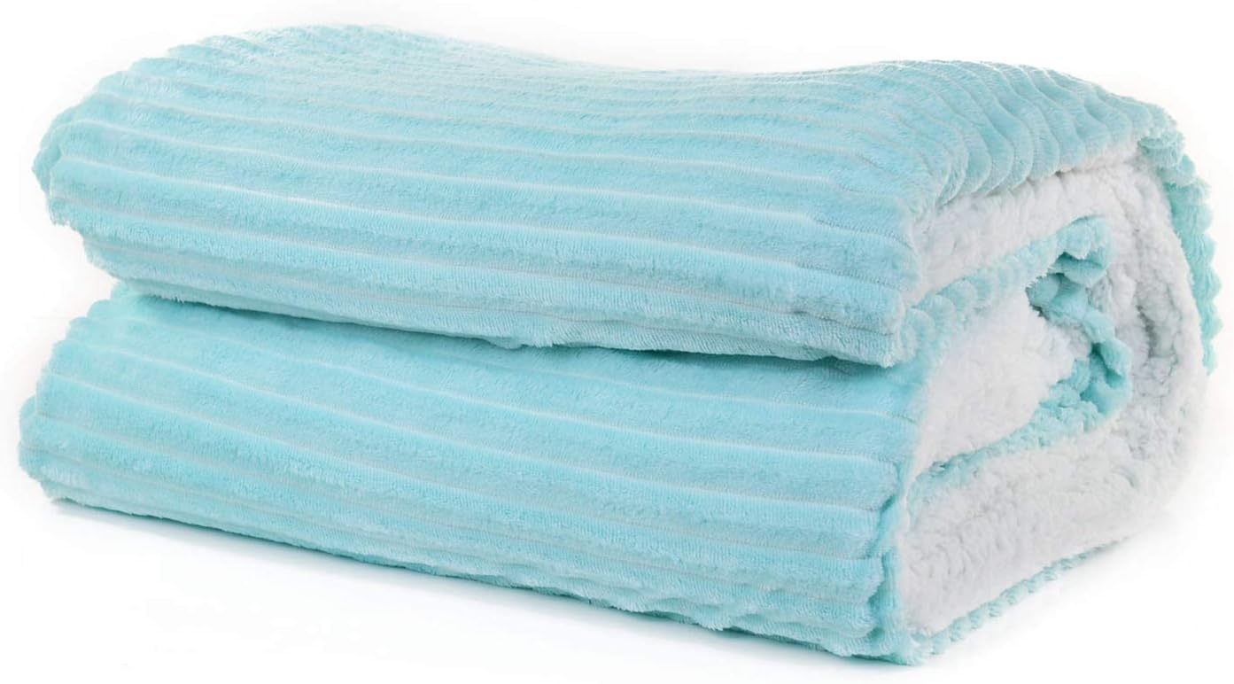 Mintra Home Sherpa Stripe Flannel Throw Blanket (Coral, 70in x 86in (Large))