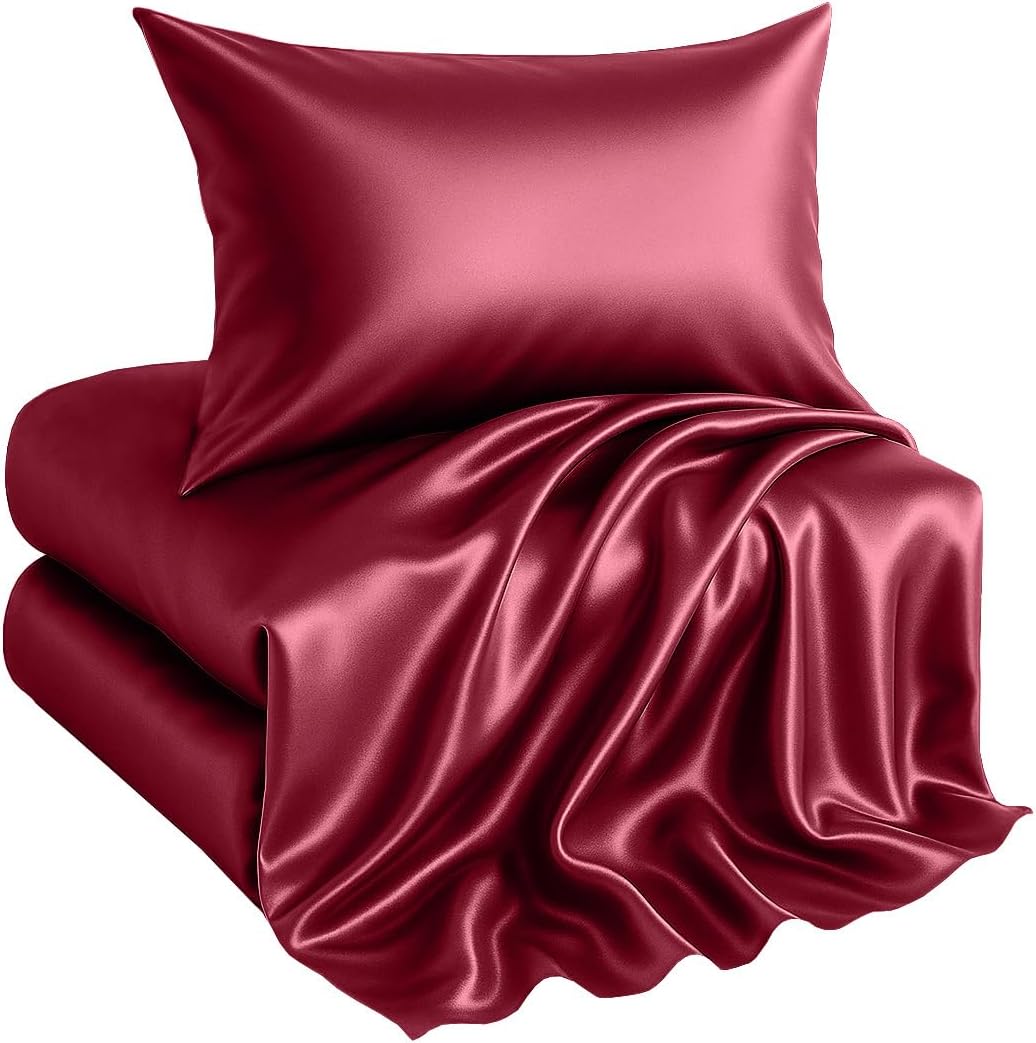 Casa Platino Satin Sheets King Size Set - 4 Pieces - Soft Like Silk - 1 Deep Pocket Fitted Sheet, 1 Flat Sheet & 2 King Pillowcases - Beneficial for Hair & Skin - Wrinke Free - White Bed Sheets Set