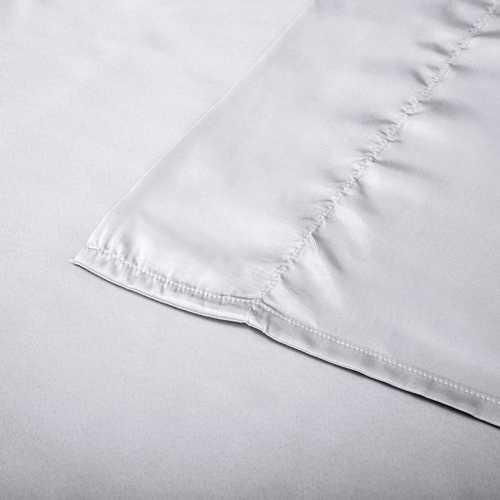 Satin Bed Sheets King Size Sheets, Silver Grey Silk Sheets, 4 - Pieces Soft Bedding Set with 1 Deep Pocket Fitted Sheet,1 Flat Sheet,2 Pillowcase