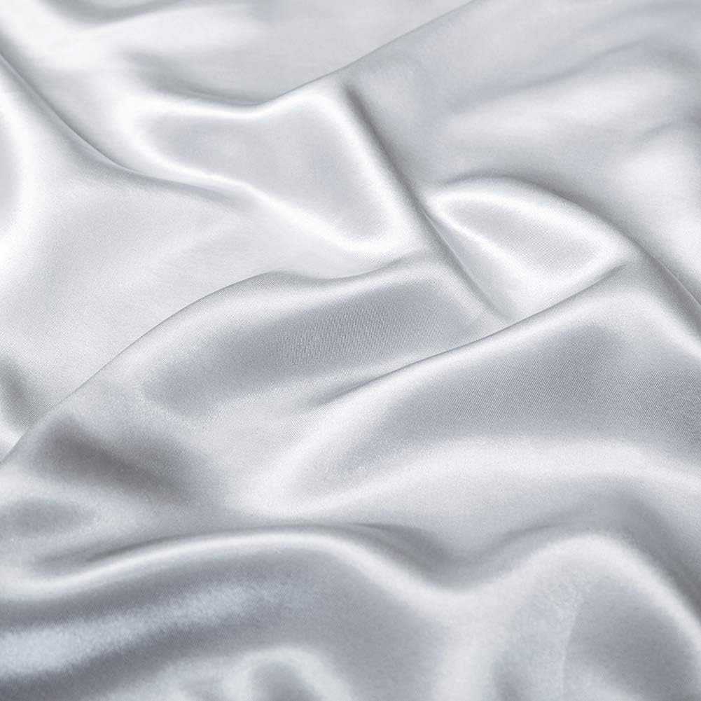 Satin Bed Sheets King Size Sheets, Silver Grey Silk Sheets, 4 - Pieces Soft Bedding Set with 1 Deep Pocket Fitted Sheet,1 Flat Sheet,2 Pillowcase
