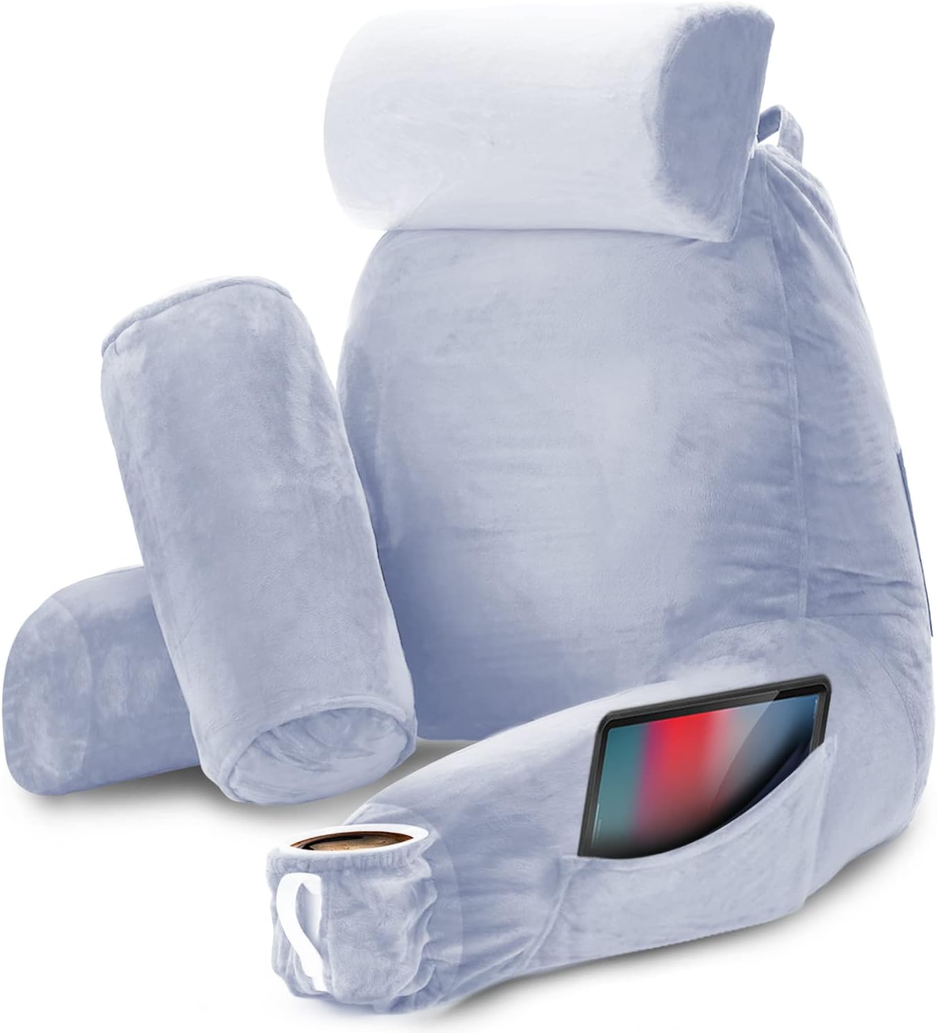 Nestl Reading Pillow with Shredded Memory Foam, Designed for Sitting Up in Bed and Couch, Back and Arms Adjustable Support for Adult & Teens Backrest Pillows for Reading, with Washable Cover Dark Grey