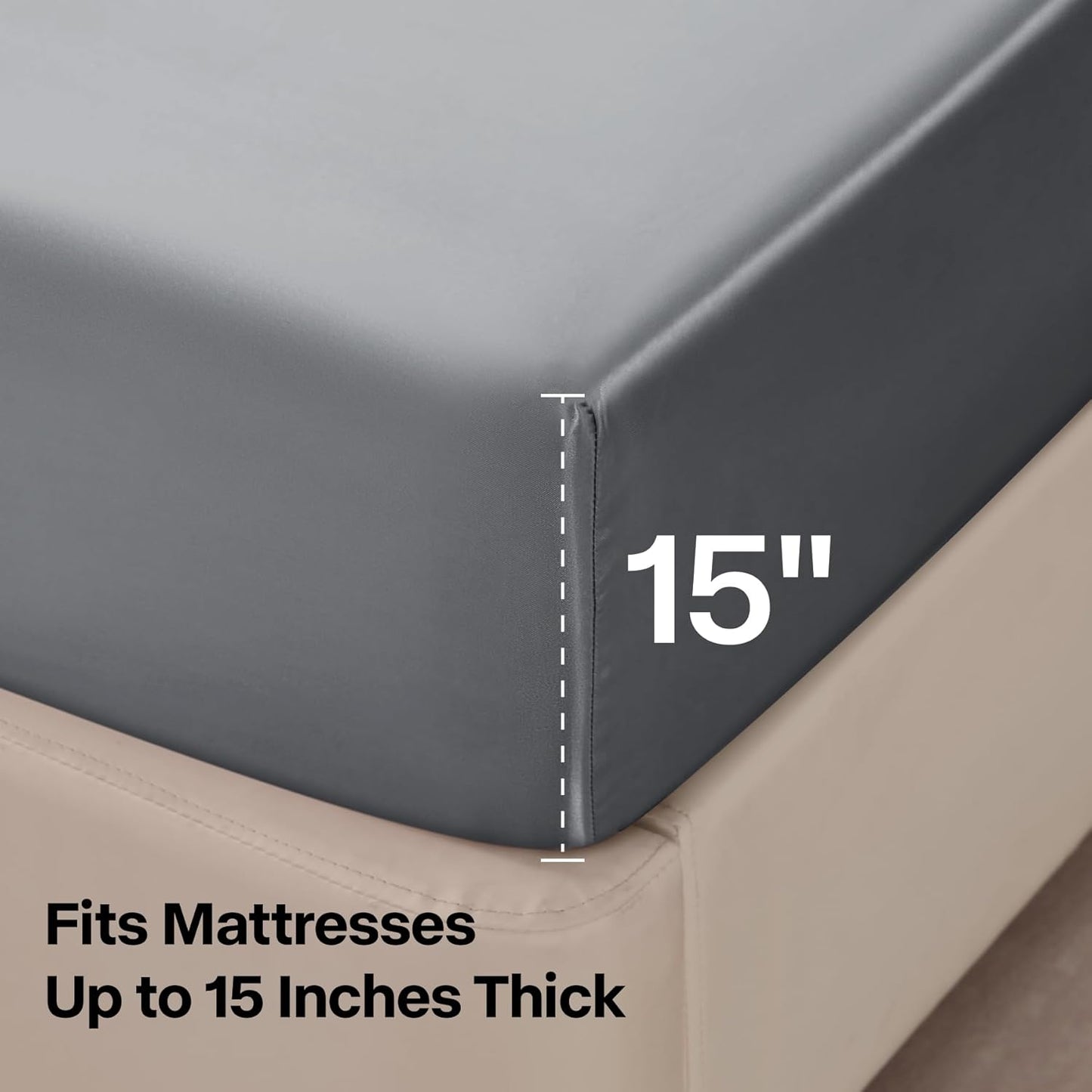 BEDELITE King Size Sheets Set, Luxury Soft Dark Grey Satin Sheets for Hair and Skin, Similar to Silk Bed Sheets Set 4 Pieces with 1 Deep Pocket Fitted Sheet, 1 Flat Sheet, and 2 Pillowcases