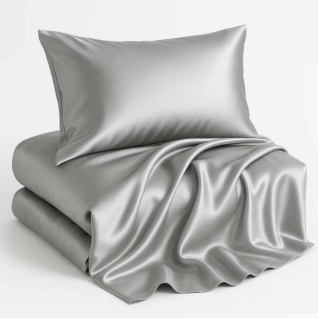 Casa Platino Satin Sheets King Size Set - 4 Pieces - Soft Like Silk - 1 Deep Pocket Fitted Sheet, 1 Flat Sheet & 2 King Pillowcases - Beneficial for Hair & Skin - Wrinke Free - White Bed Sheets Set