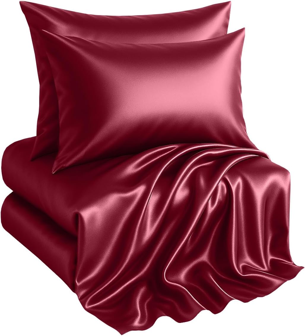 Casa Platino Satin Sheets King Size Set - 4 Pieces - Soft Like Silk - 1 Deep Pocket Fitted Sheet, 1 Flat Sheet & 2 King Pillowcases - Beneficial for Hair & Skin - Wrinke Free - White Bed Sheets Set