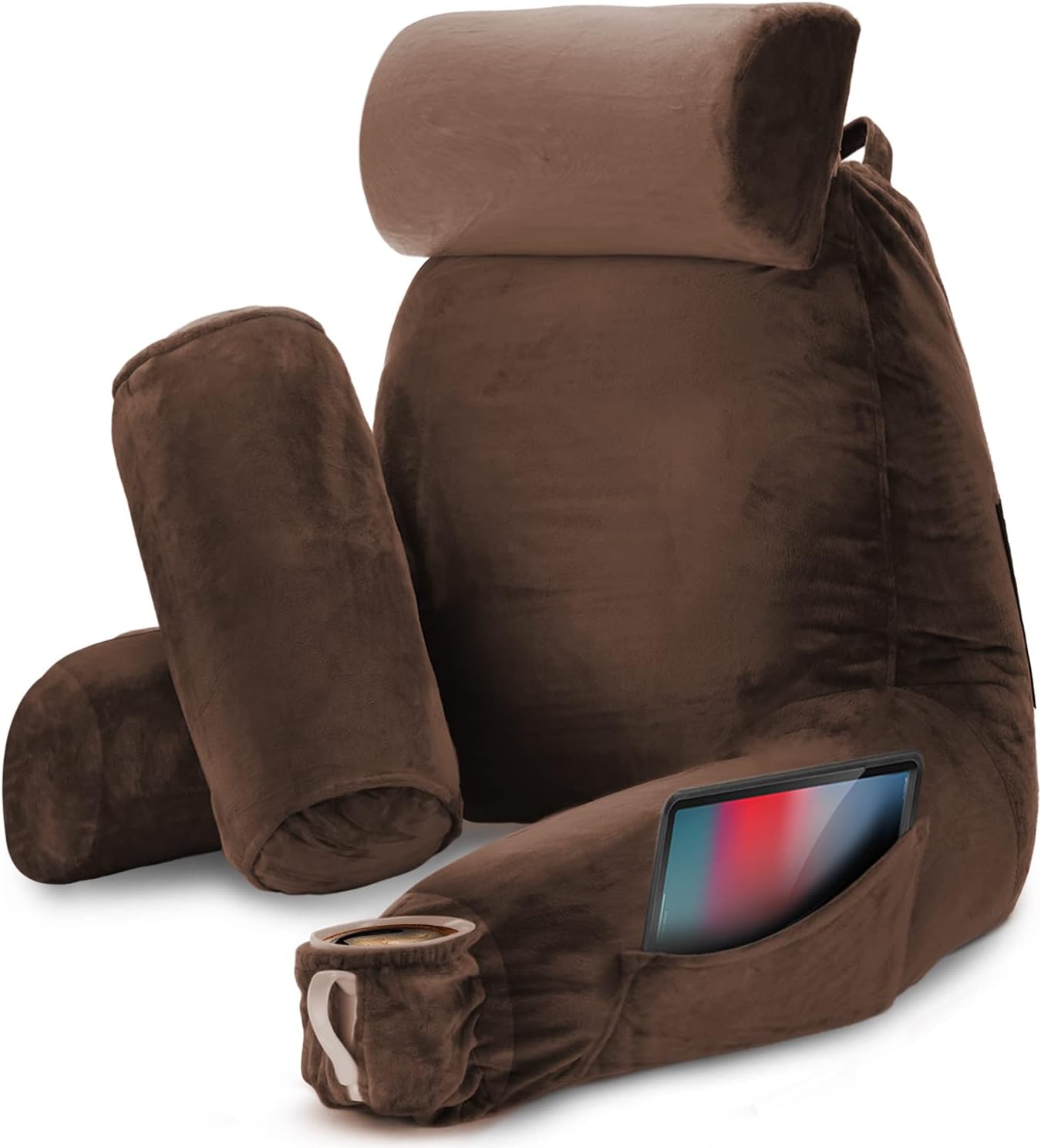 Nestl Reading Pillow with Shredded Memory Foam, Designed for Sitting Up in Bed and Couch, Back and Arms Adjustable Support for Adult & Teens Backrest Pillows for Reading, with Washable Cover Dark Grey