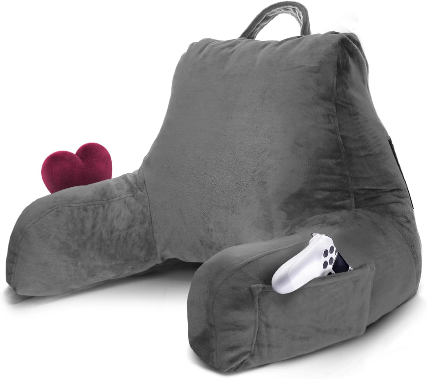 Nestl Reading Pillow with Shredded Memory Foam, Designed for Sitting Up in Bed and Couch, Back and Arms Adjustable Support for Adult & Teens Backrest Pillows for Reading, with Washable Cover Dark Grey