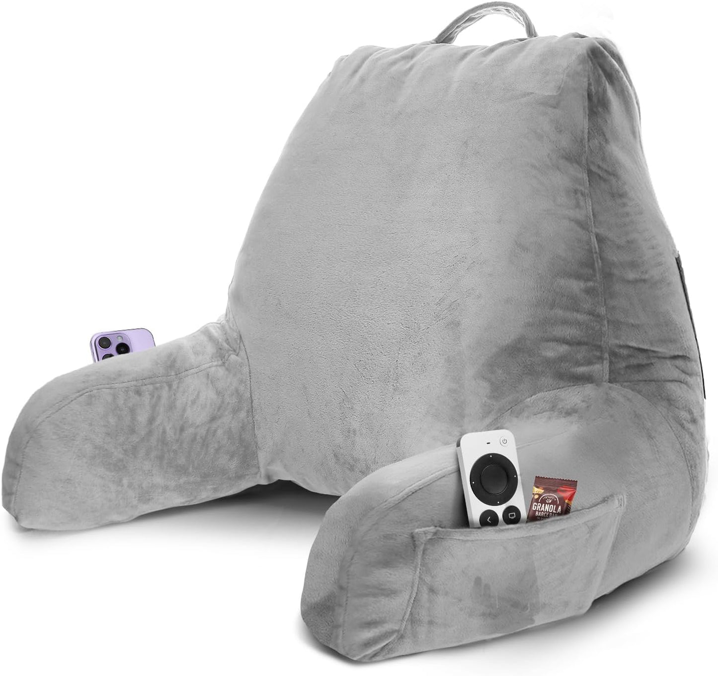 Nestl Reading Pillow with Shredded Memory Foam, Designed for Sitting Up in Bed and Couch, Back and Arms Adjustable Support for Adult & Teens Backrest Pillows for Reading, with Washable Cover Dark Grey