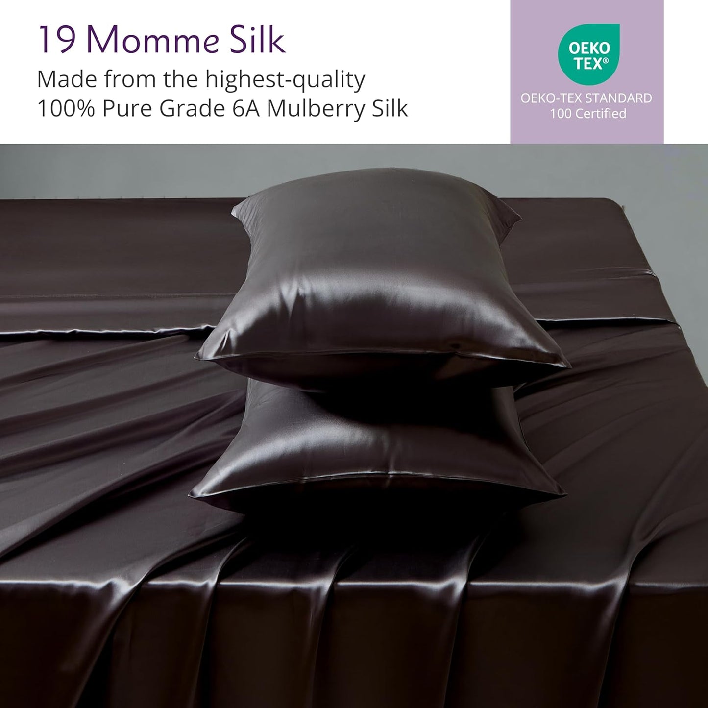 Mulberry Park 100% Pure Mulberry Silk 4-Piece Sheet Set - 19 Momme, Grade 6A - Oeko-TEX Certified - Black, King