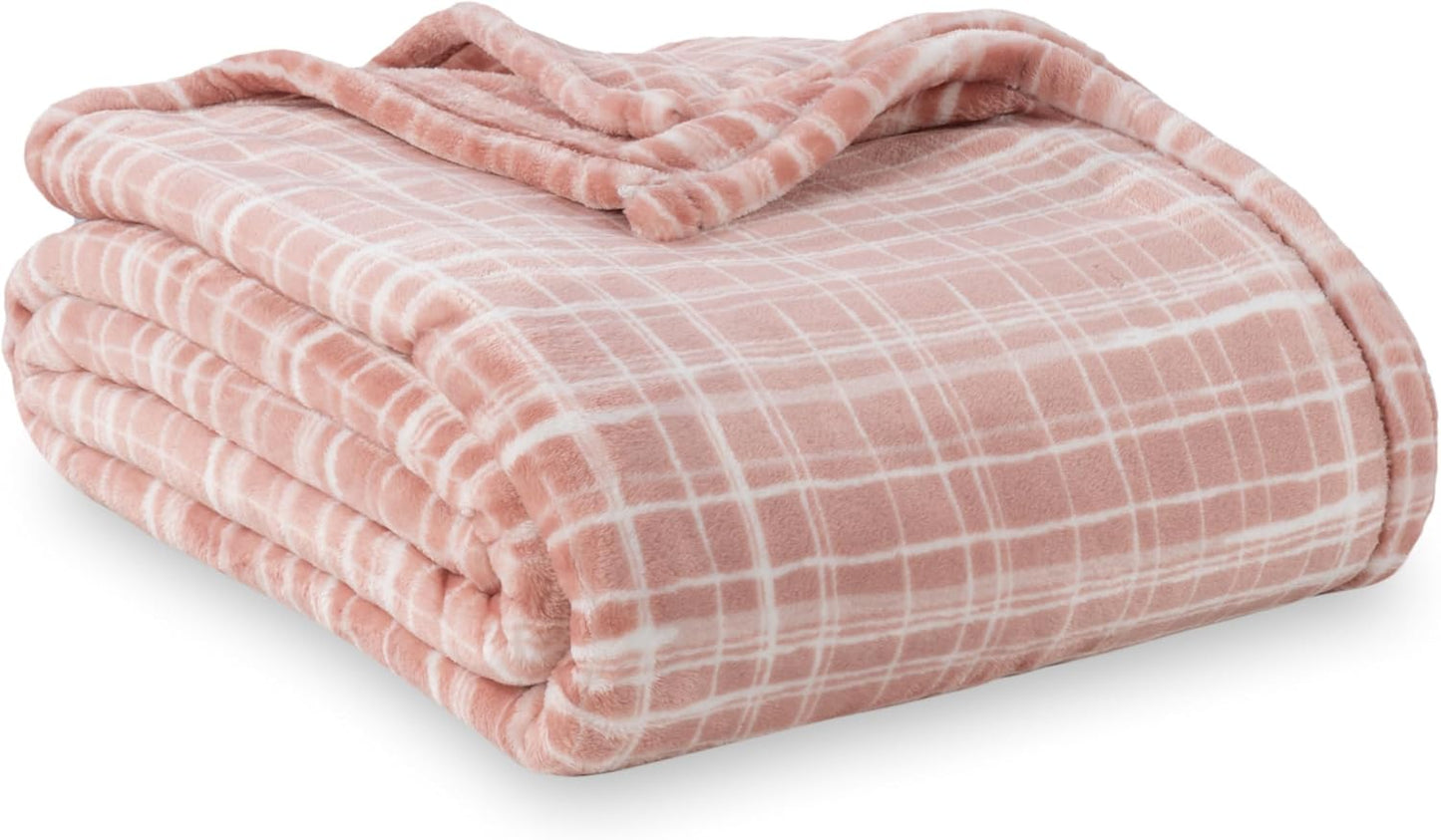 Berkshire Blanket-Classic Heavyweight Soft Printed VelvetLoft® Plush Blanket, Full/Queen Size Soft Fuzzy Warm Blanket for Couch Sofa Bed, Stripe Cream, 90in x 90in