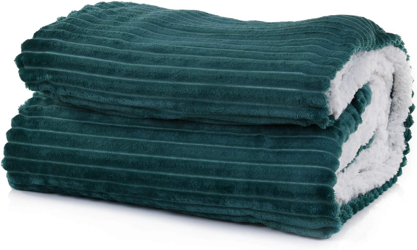 Mintra Home Sherpa Stripe Flannel Throw Blanket (Coral, 70in x 86in (Large))