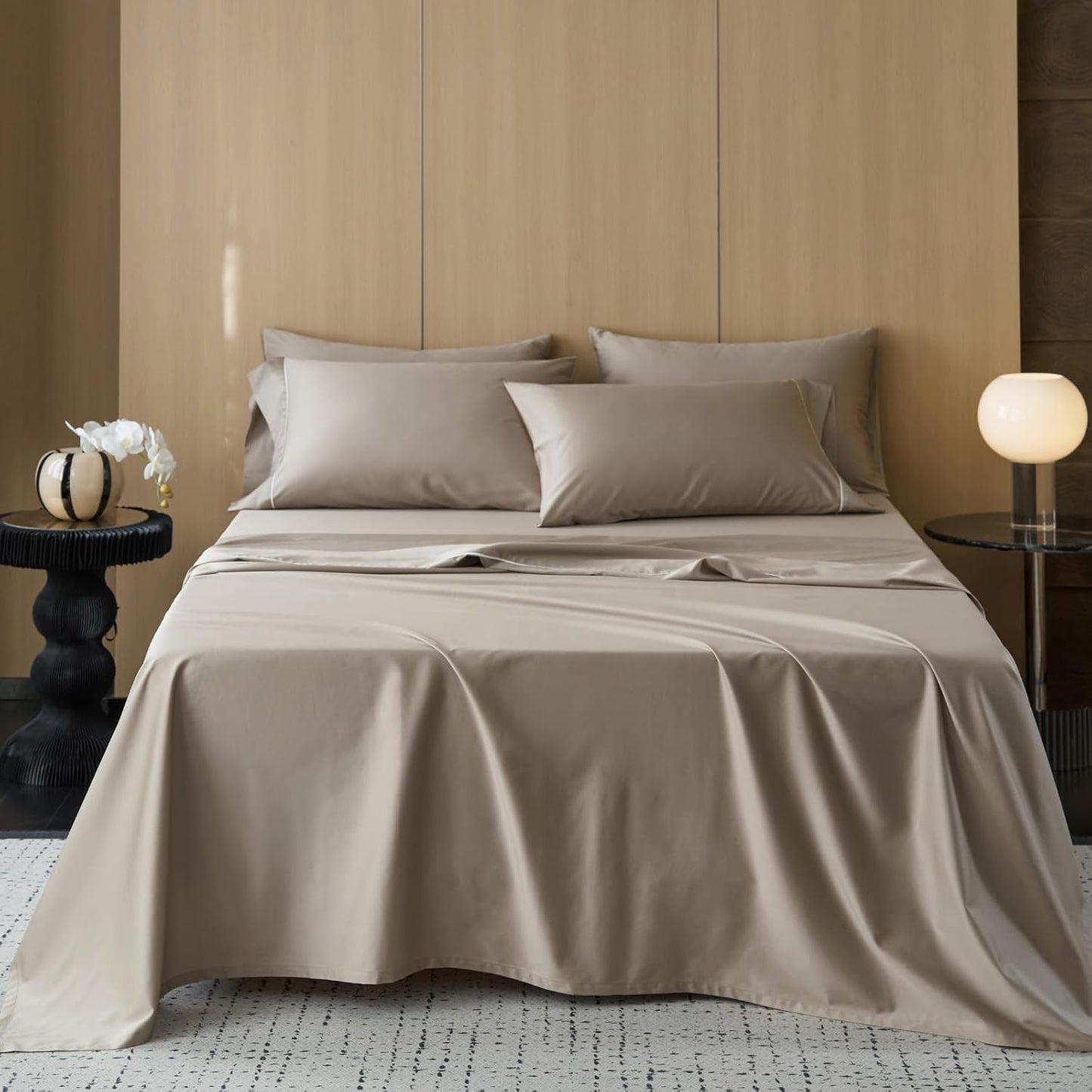 MooMee Queen Sheet Set, 100% Extra Long Staple Cotton 600TC Sateen Weave Cooling Breathable Silky Soft Luxury Hotel Quality Bed Sheets with 17" Deep Pocket - 4 Piece (Blueish Grey, Queen)
