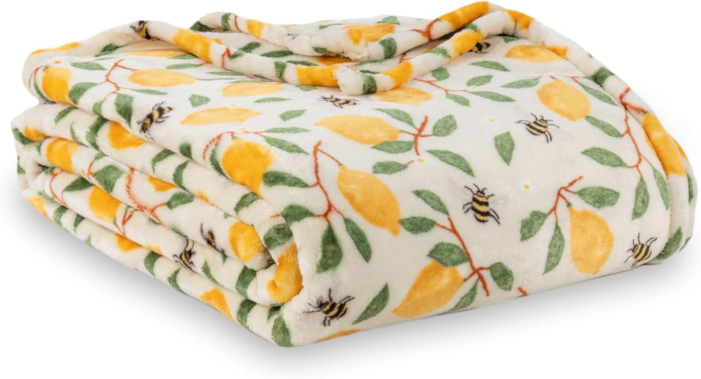 Berkshire Blanket-Classic Heavyweight Soft Printed VelvetLoft® Plush Blanket, Full/Queen Size Soft Fuzzy Warm Blanket for Couch Sofa Bed, Stripe Cream, 90in x 90in