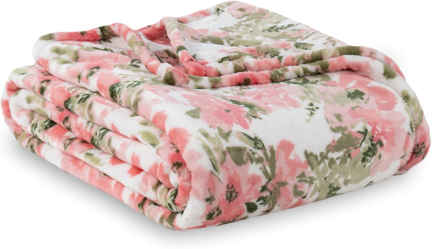 Berkshire Blanket-Classic Heavyweight Soft Printed VelvetLoft® Plush Blanket, Full/Queen Size Soft Fuzzy Warm Blanket for Couch Sofa Bed, Stripe Cream, 90in x 90in