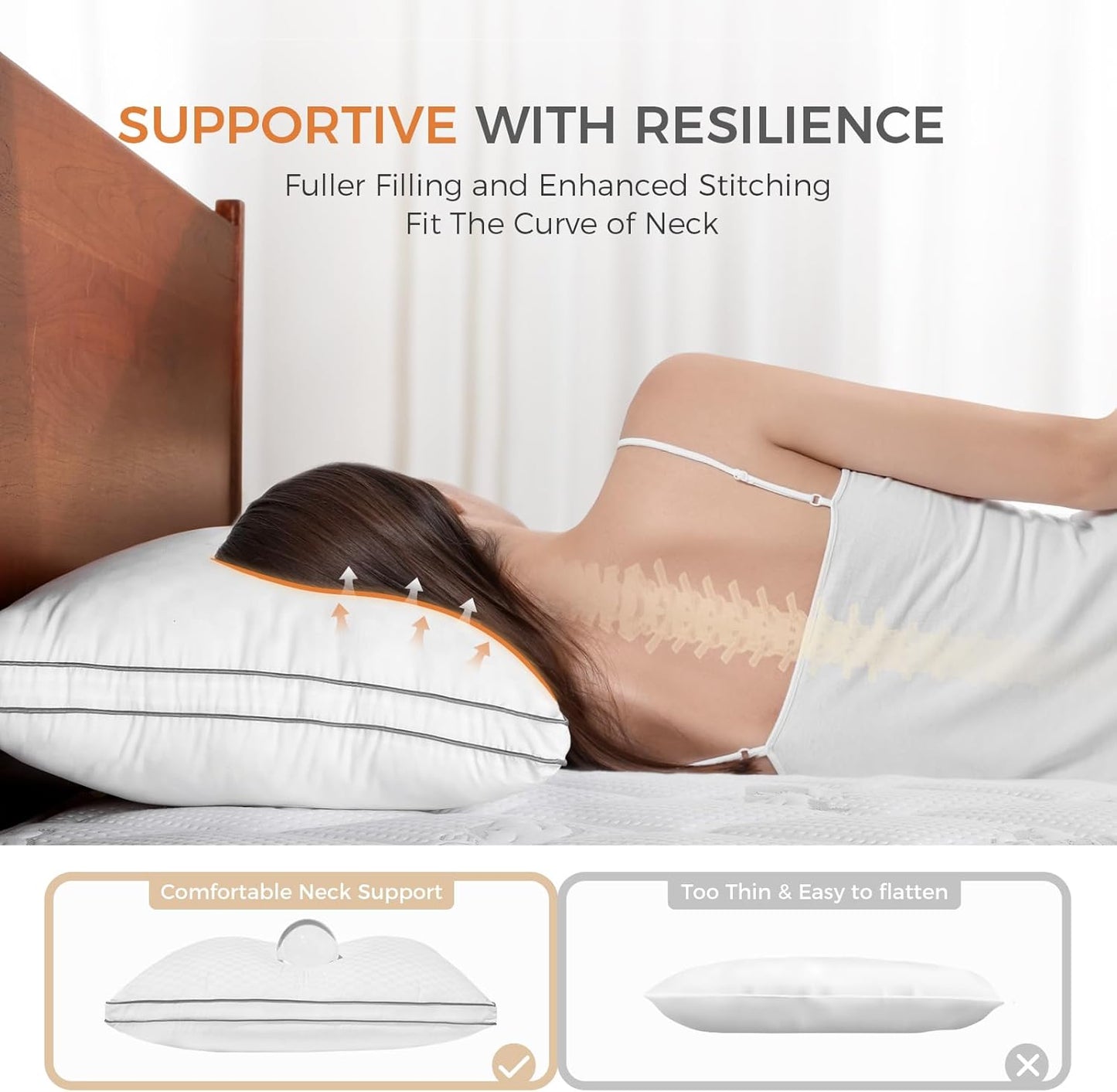 Sweetnight Bed Pillows Queen Size Set of 2, Fluffy Luxury Hotel Pillows Collection Gusseted for Neck and Shoulder, Side Back Stomach Sleeper Pillow, Cozy Night 18"X28"