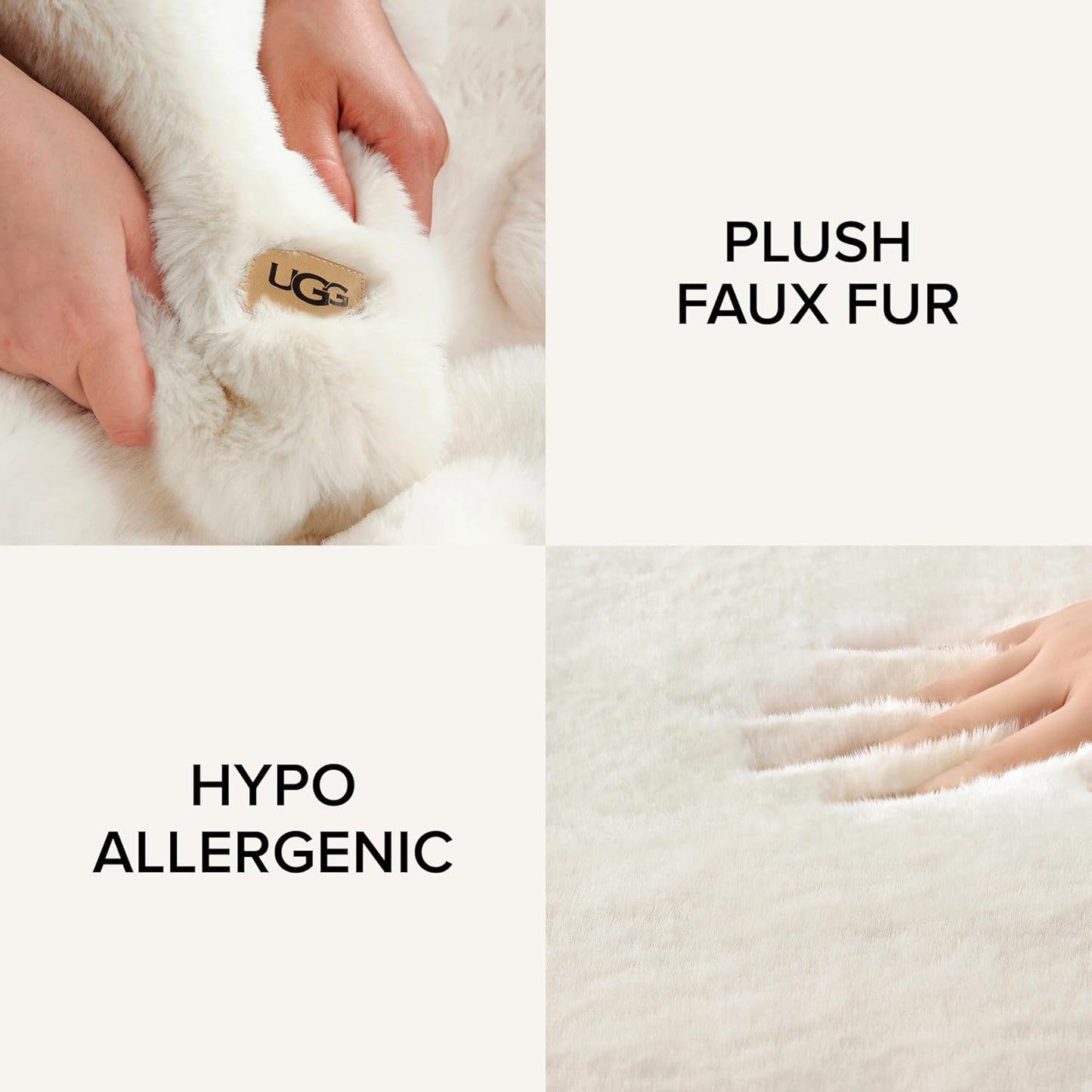UGG Euphoria Plush Faux Fur Throw Blanket Medium Weight Reversible Luxury Soft Throw for Couch Bed or Chair Hypoallergenic Machine Washable Home Decor Fluffy Blanket, 50-inch x 70-inch, White Snow