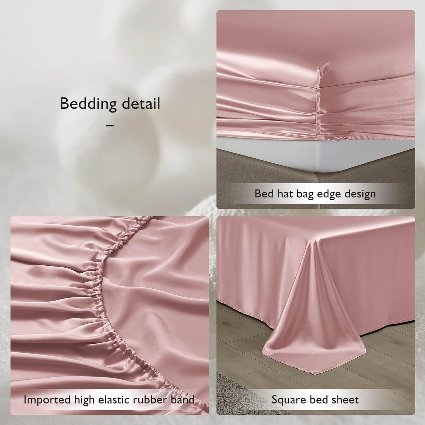 DISANGNI 22 Momme 100% Mulberry Silk Bedding Set - 4-Piece Luxury (2 Pillowcases, 1 Fitted Sheet, 1 Flat Sheet) - 6A Grade Natural Silk (Pink, Queen)