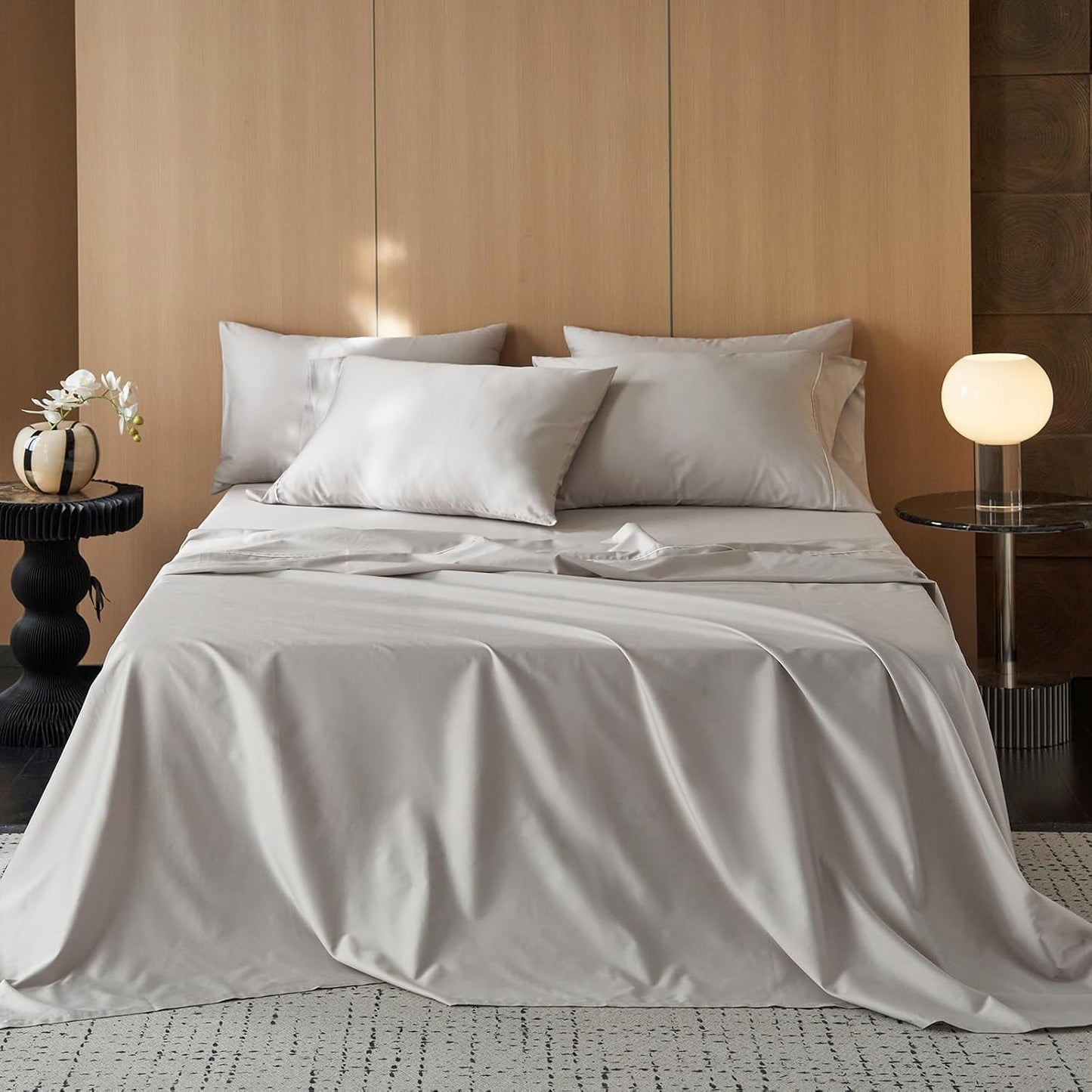 MooMee Queen Sheet Set, 100% Extra Long Staple Cotton 600TC Sateen Weave Cooling Breathable Silky Soft Luxury Hotel Quality Bed Sheets with 17" Deep Pocket - 4 Piece (Blueish Grey, Queen)