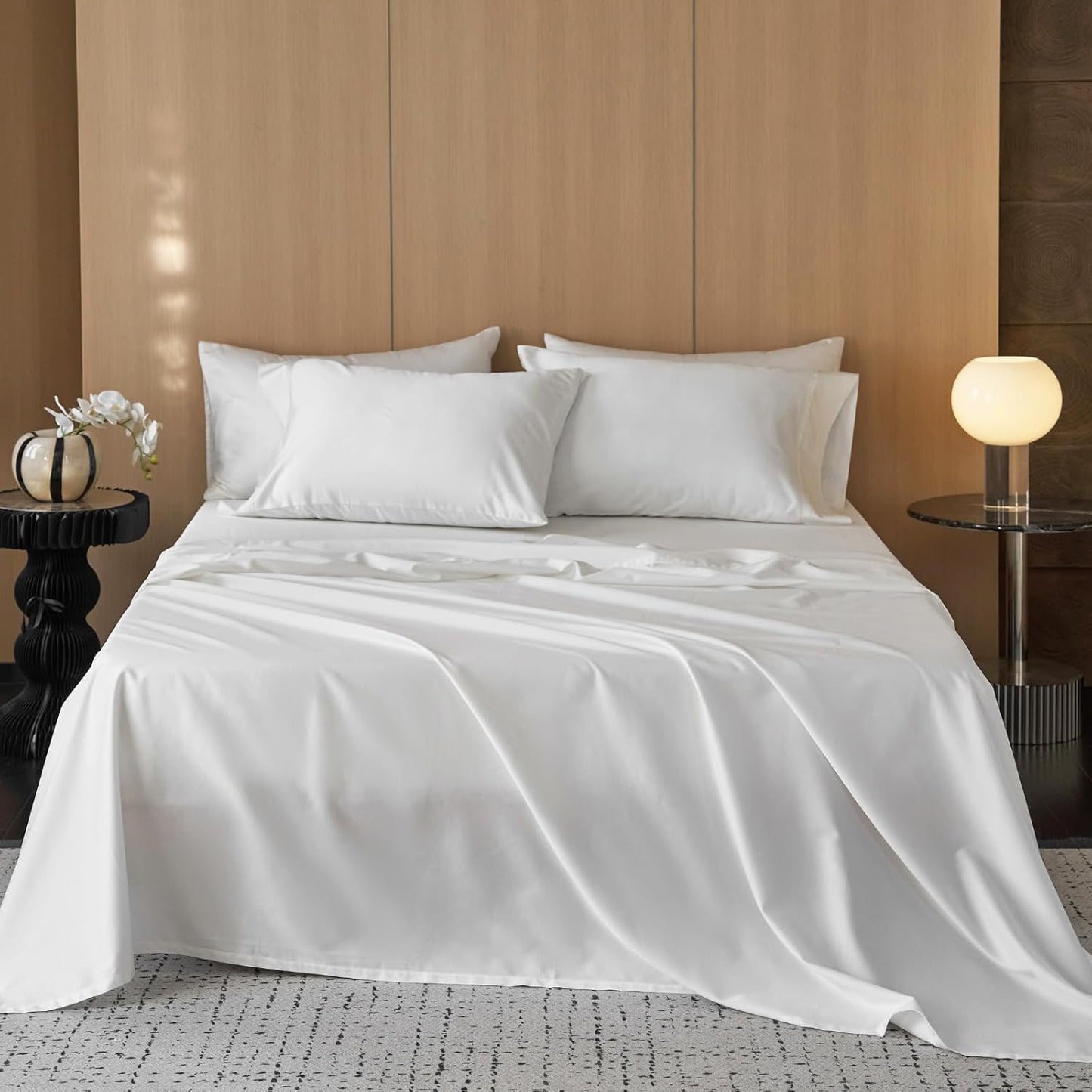 MooMee Queen Sheet Set, 100% Extra Long Staple Cotton 600TC Sateen Weave Cooling Breathable Silky Soft Luxury Hotel Quality Bed Sheets with 17" Deep Pocket - 4 Piece (Blueish Grey, Queen)