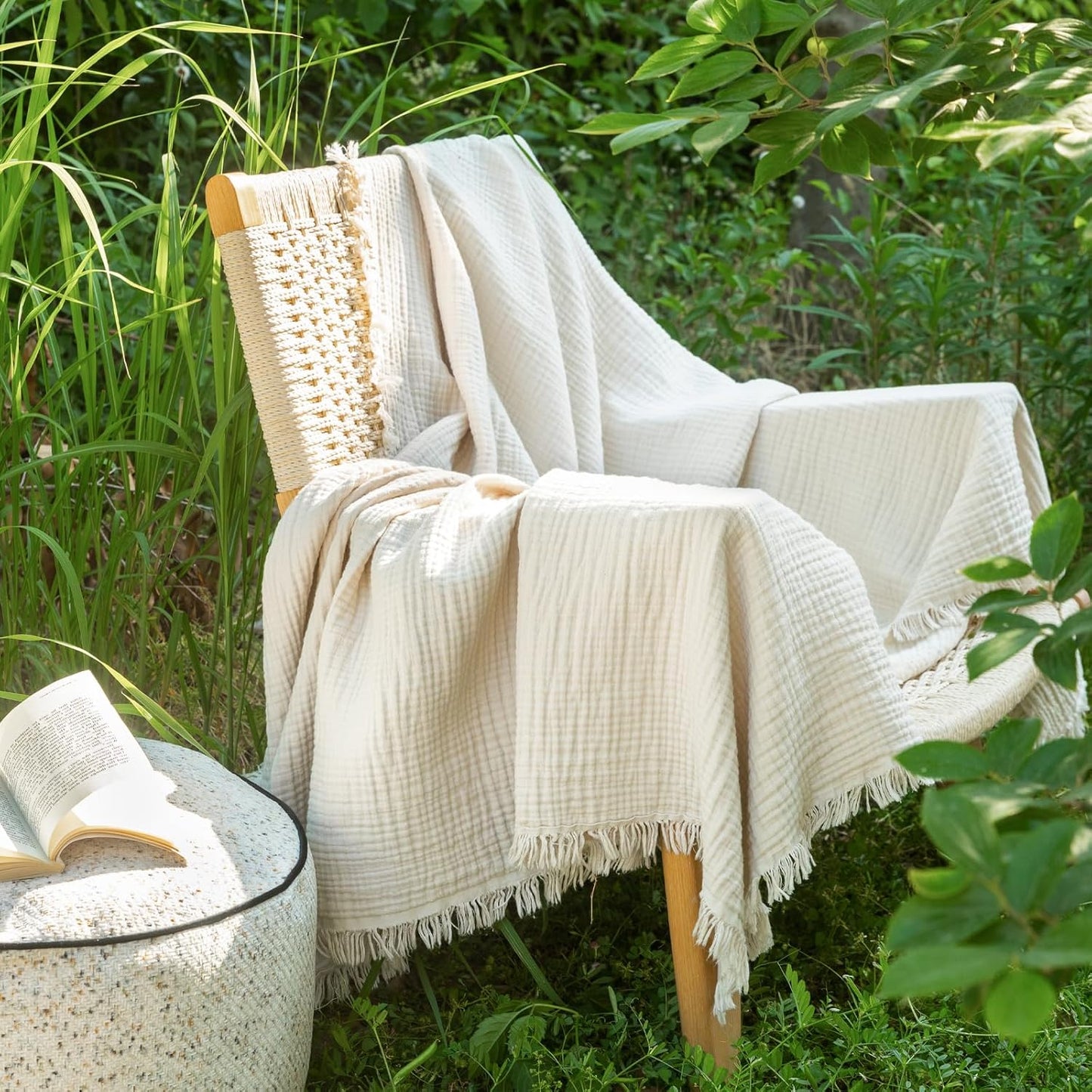 MooMee Muslin Blanket - 100% Cotton 4-Layer Gauze Throw Blanket with All-Around Fringe, Ultra-Soft Breathable Lightweight Cooling Decorative for Bed, Sofa & Couch (Drak Orange,Twin XL 66" x 90")