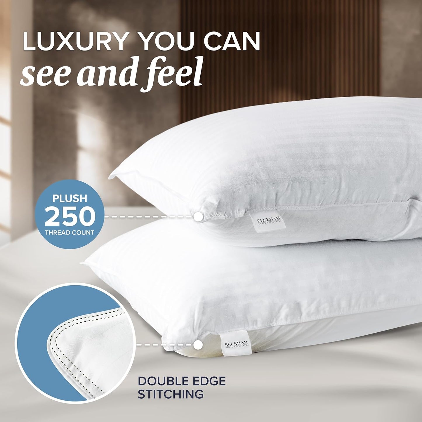 Beckham Hotel Collection King Size Memory Foam (Adjustable Fill) Bed Pillows Set of 2 - Cooling Shredded Foam Pillow for Back, Stomach or Side Sleepers