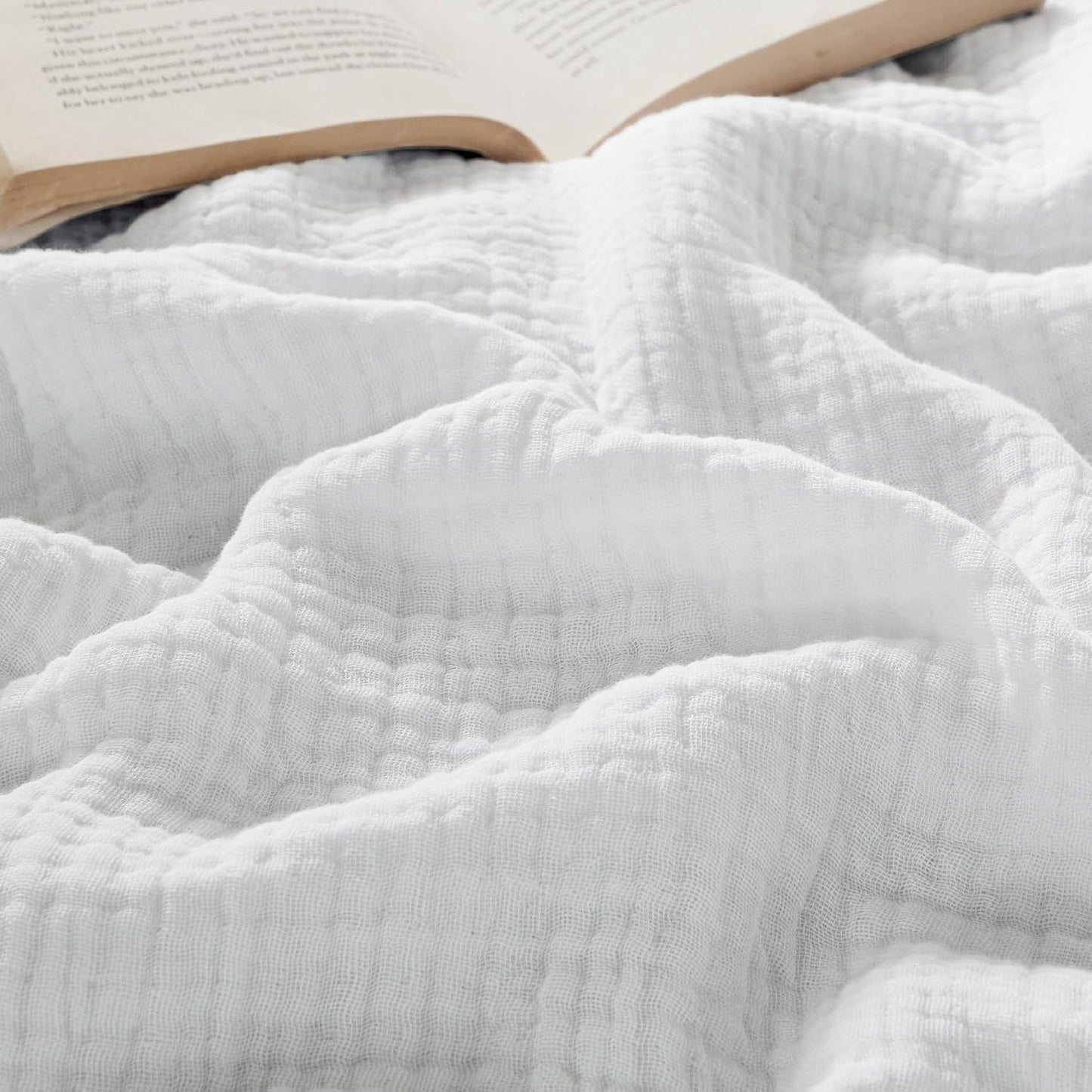Bedsure 100% Cotton Muslin Throw Blanket Large 50x70 Inches - 4-Layer Breathable and Lightweight Thin Soft Summer Gauze Muslin Blankets for Adults, Linen Beige, Boho Cotton Throw for Couch